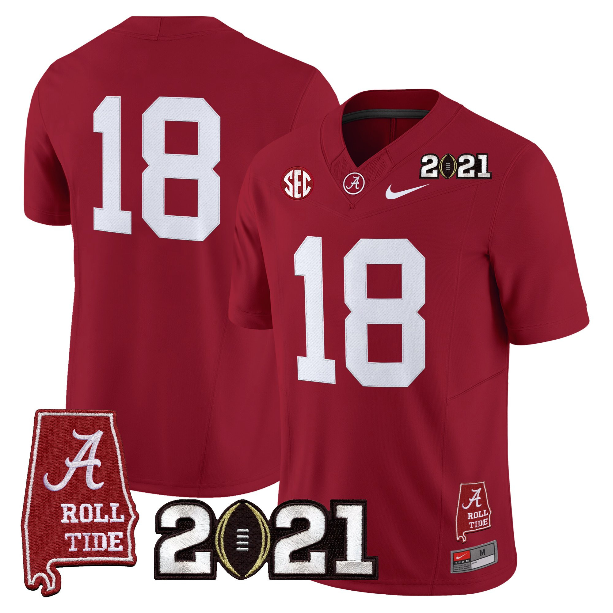 #18 Champions Men's Alabama Crimson Tide 2021 CFP National Championship Vapor Limited Crimson Jersey - Alabama Map - All Stitched