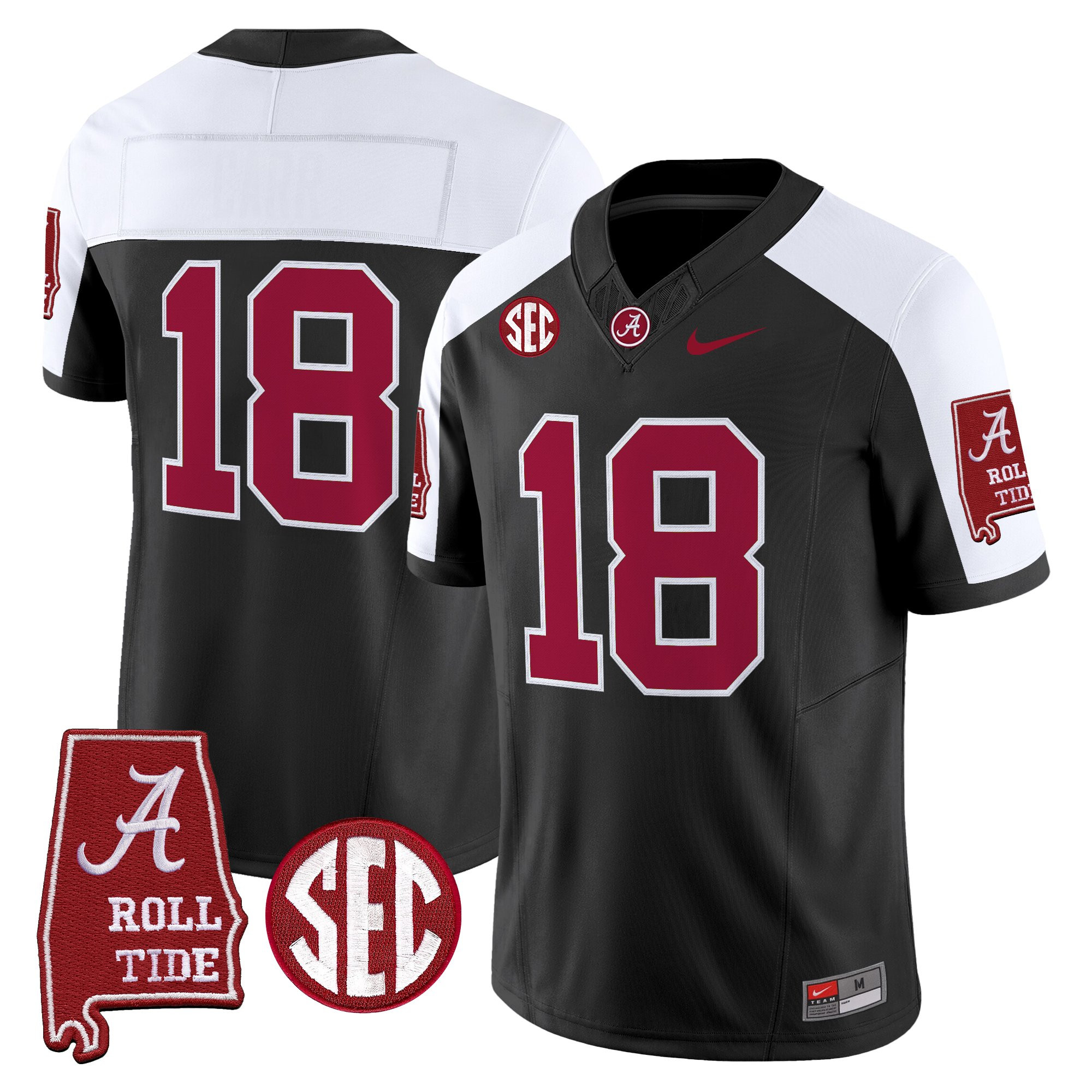 #18 Crimson Men's Alabama Crimson Tide 2025 Vapor Limited Black Alternate Jersey - Alabama Map - All Stitched
