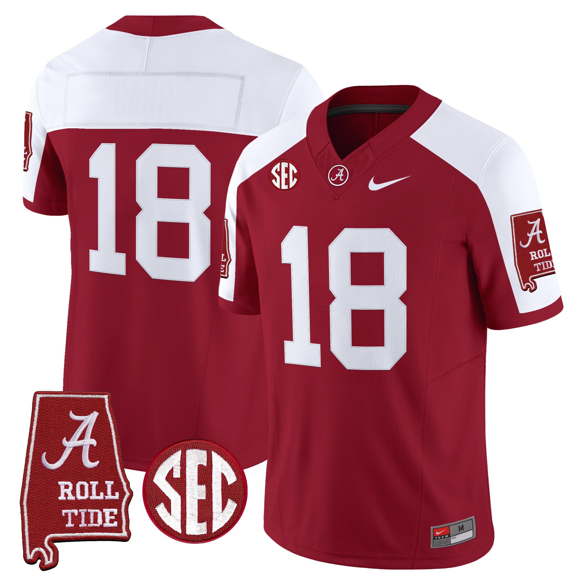 #18 Crimson Men's Alabama Crimson Tide 2025 Vapor Limited Crimson Alternate Jersey - Alabama Map - All Stitched