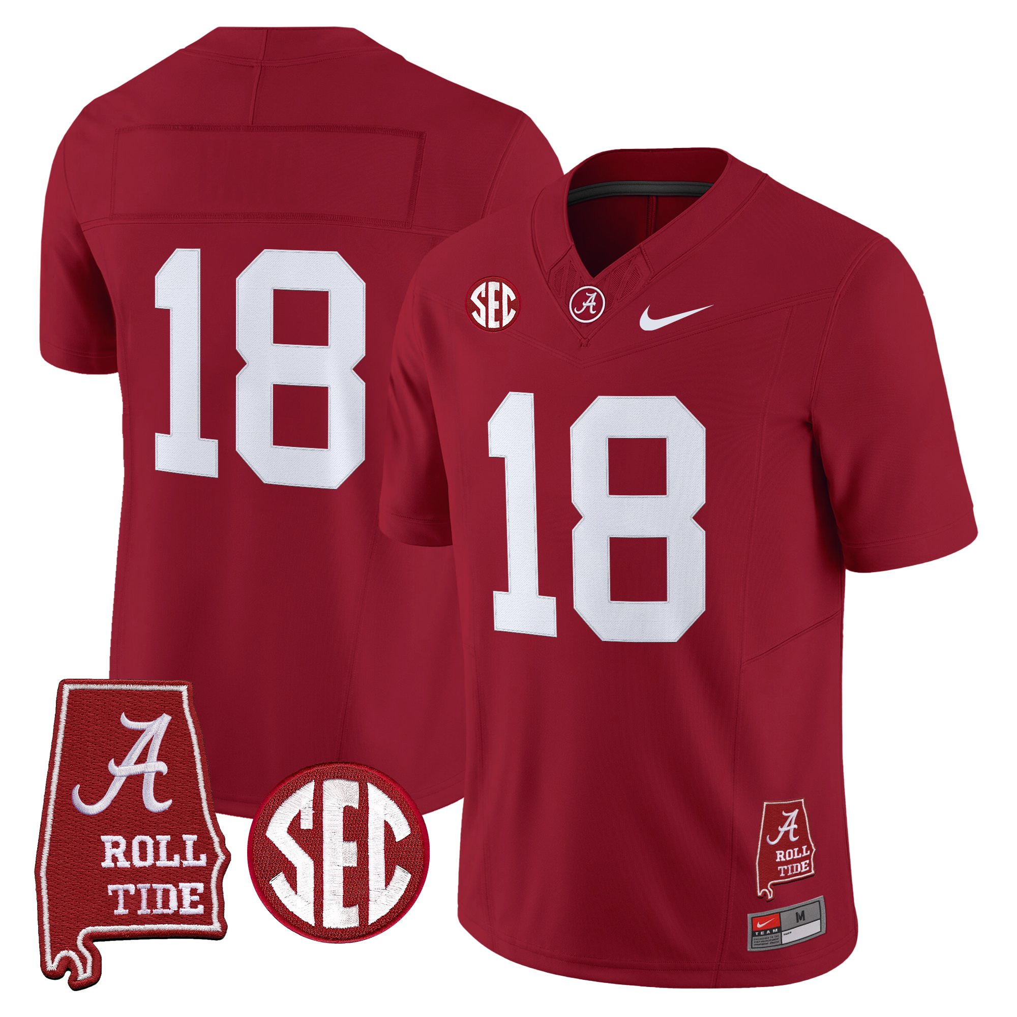 #18 Crimson Men's Alabama Crimson Tide 2025 Vapor Limited Crimson Jersey - Alabama Map - All Stitched