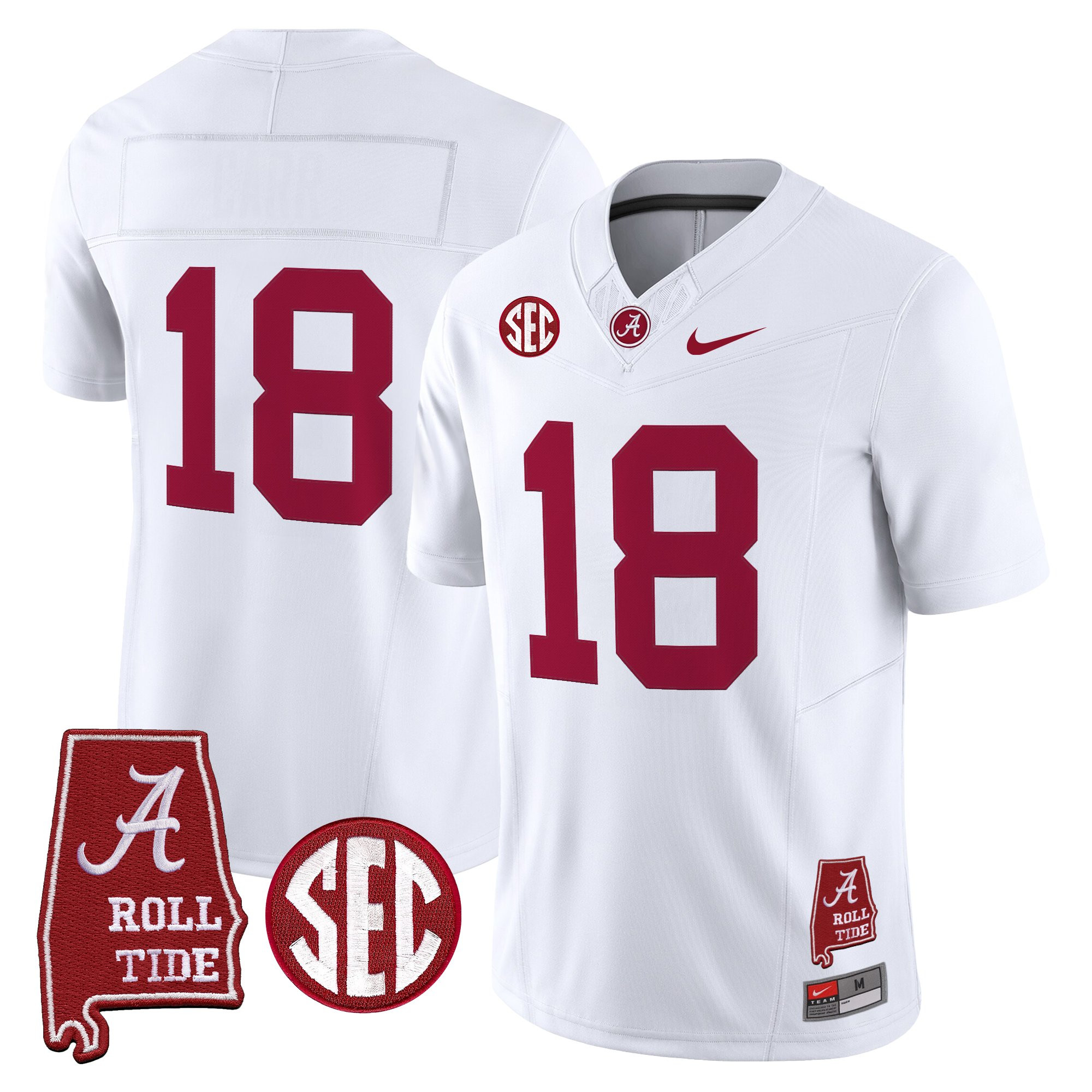 #18 Crimson Men's Alabama Crimson Tide 2025 Vapor Limited White Jersey - Alabama Map - All Stitched