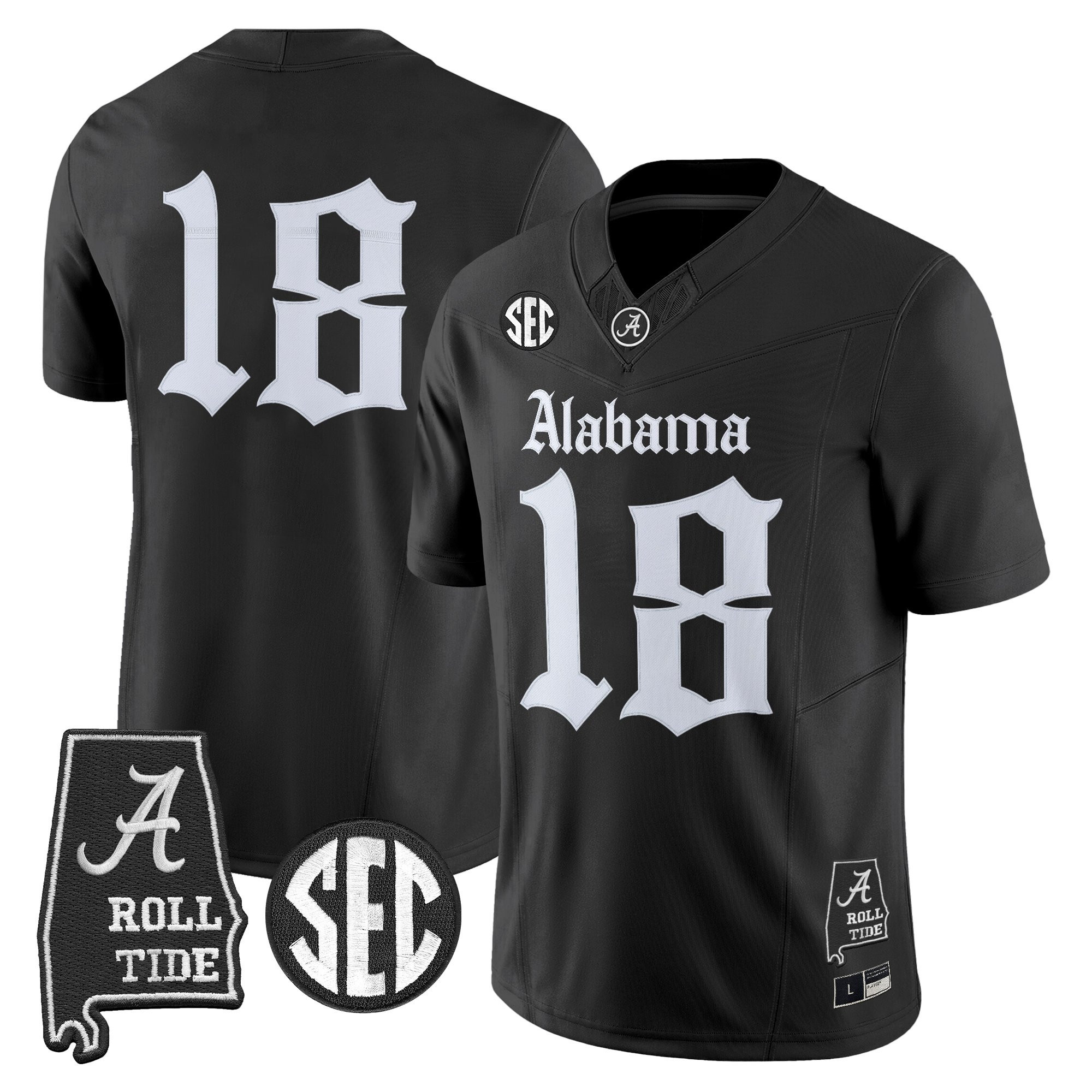 #18 Crimson Men's Alabama Crimson Tide Gothic Edition Vapor Limited Black Jersey - Alabama Map - All Stitched