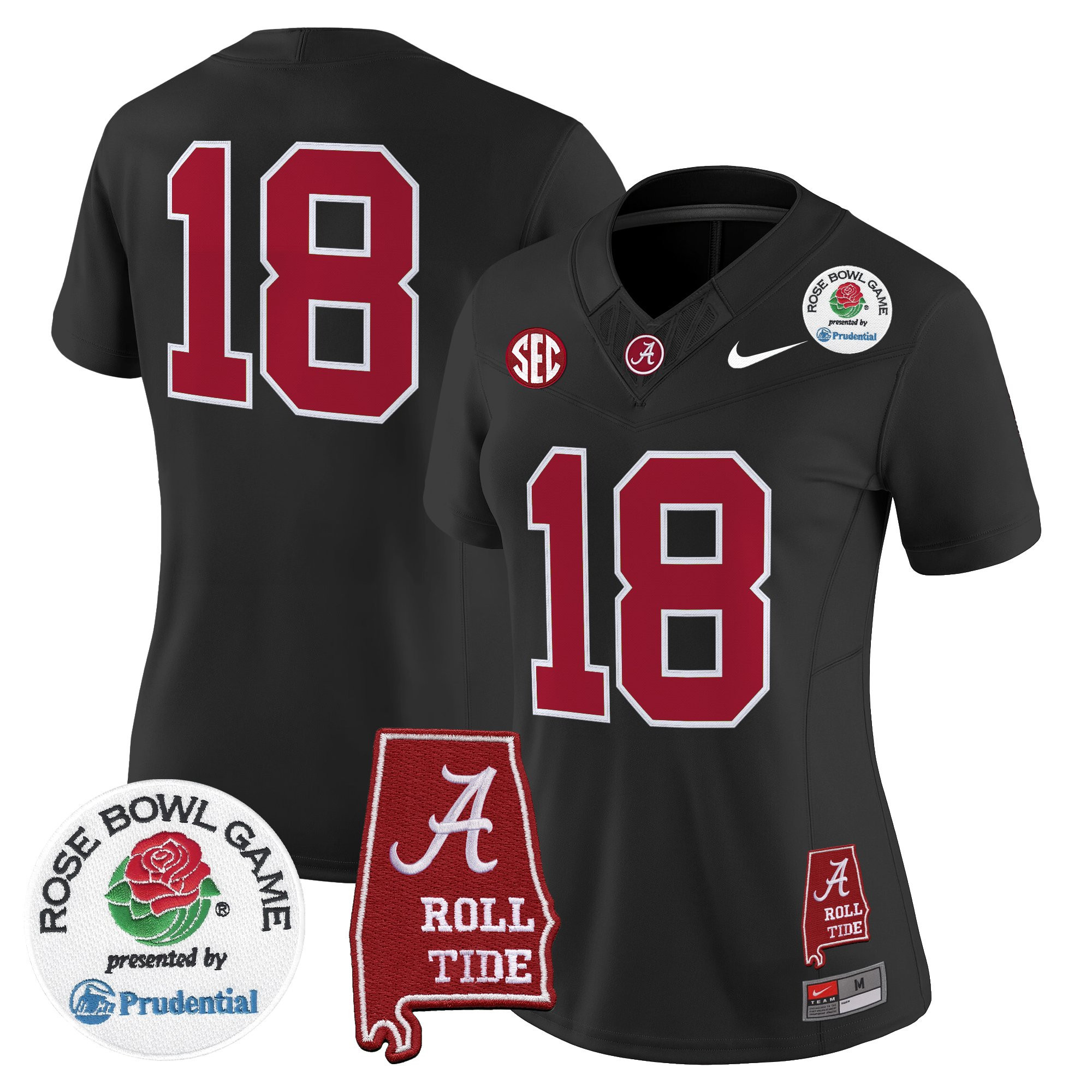 #18 Crimson Women's Alabama Crimson Tide 2026 Rose Bowl Vapor Limited Black Jersey - All Stitched