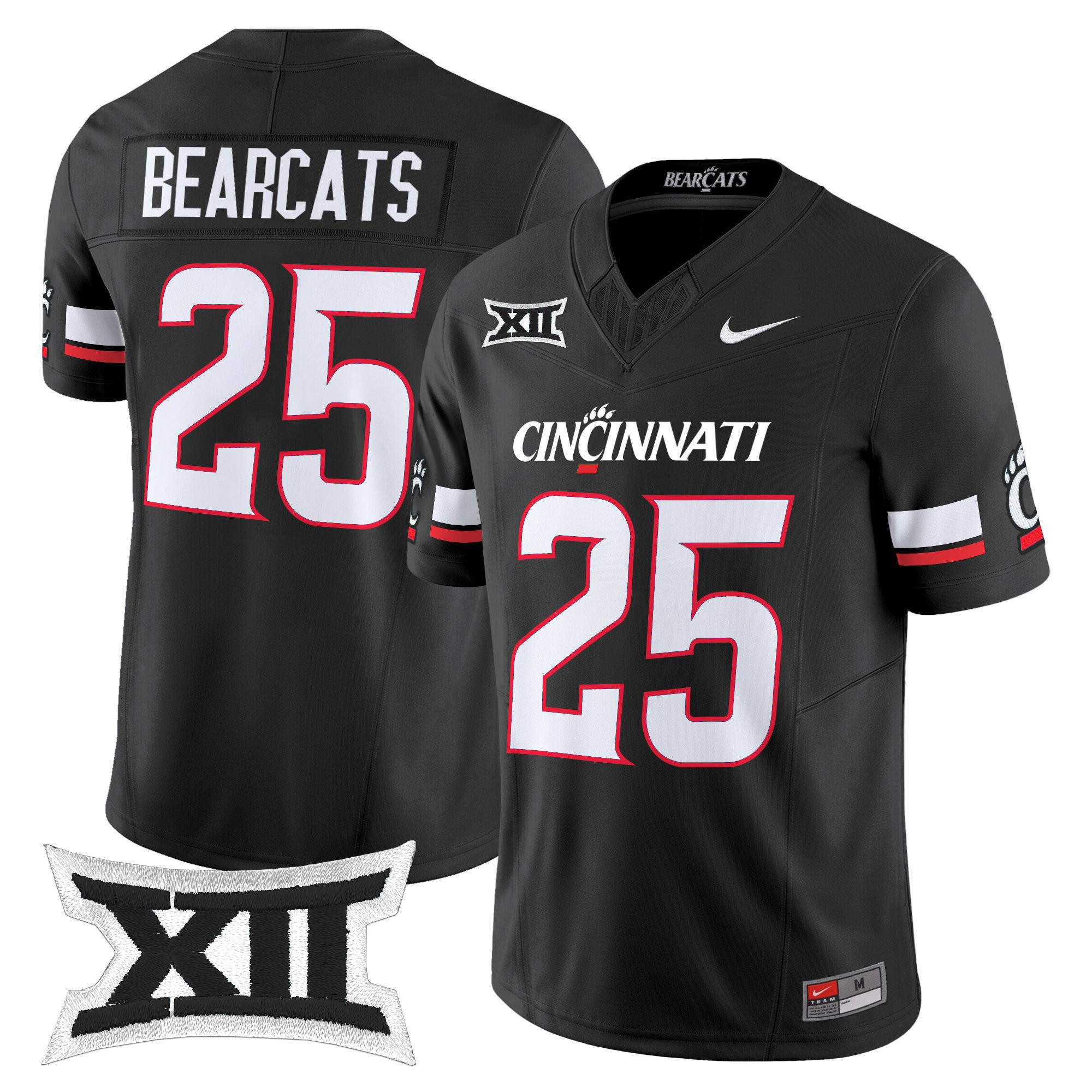 #25 Bearcats Men's Cincinnati Bearcats 2025 Vapor Limited Black Jersey - All Stitched