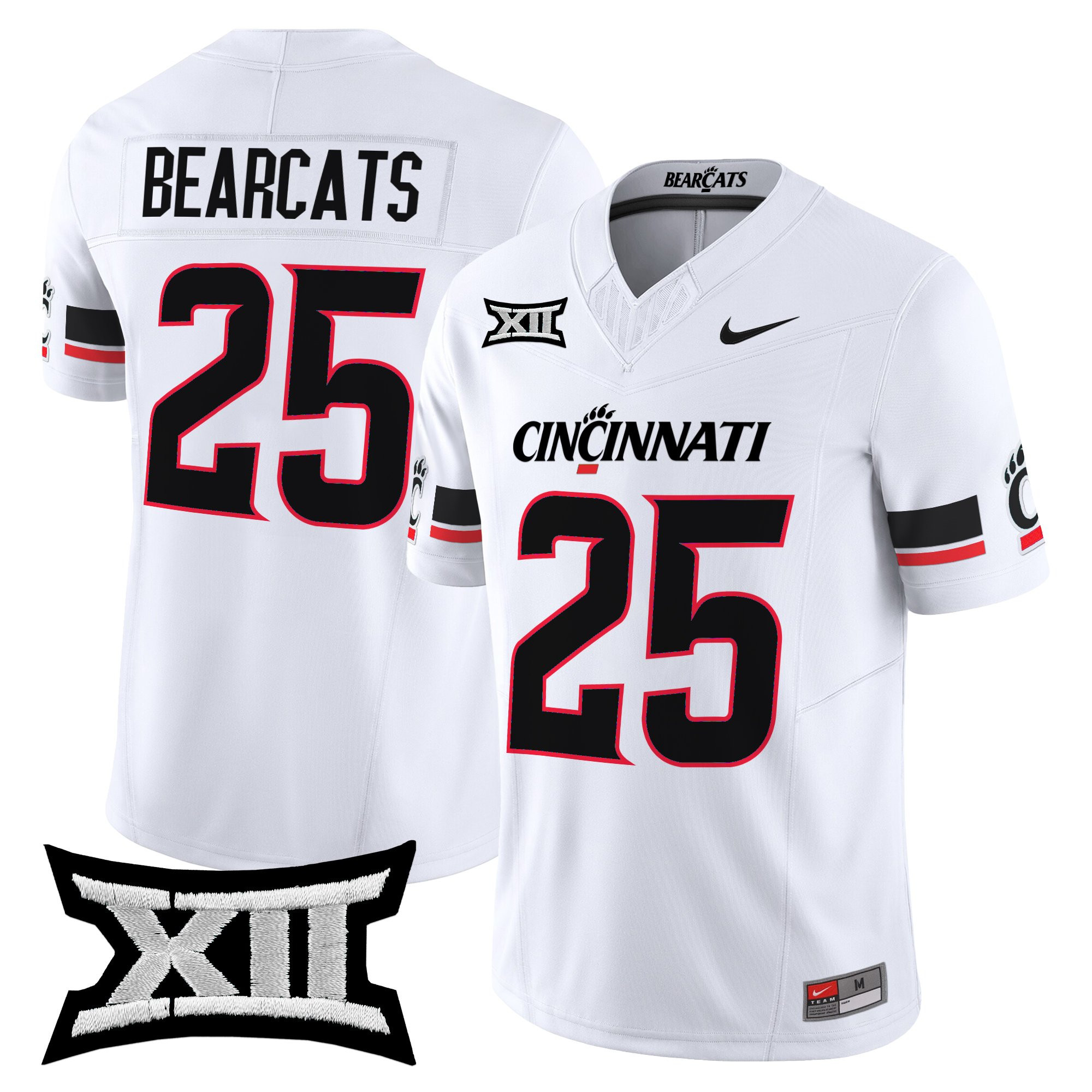 #25 Bearcats Men's Cincinnati Bearcats 2025 Vapor Limited White Jersey - All Stitched