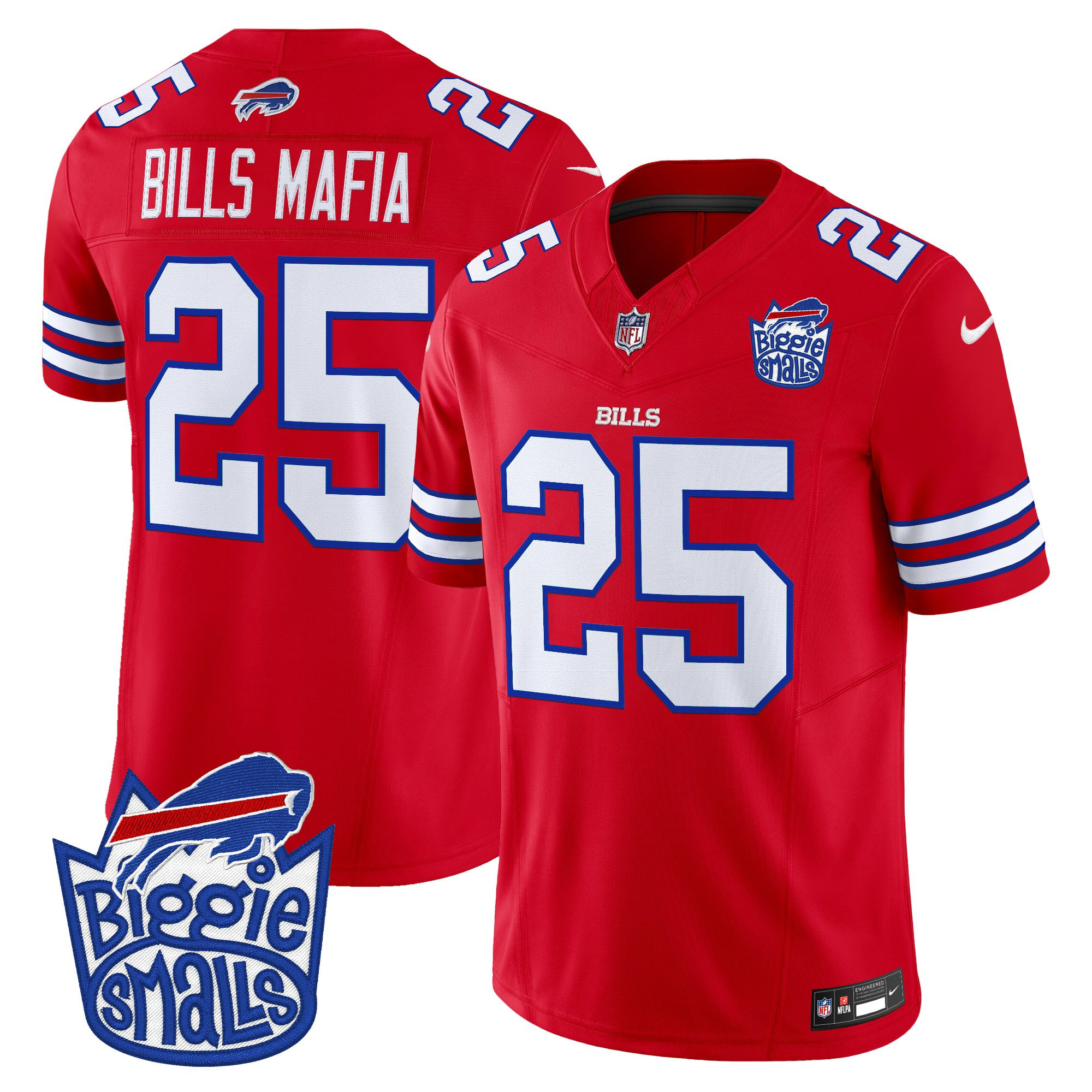 #25 Bills Mafia Men's Biggie Smalls ÃƒÆ’Ã¢â‚¬â€ Buffalo Bills Vapor Limited Red Jersey - All stitched