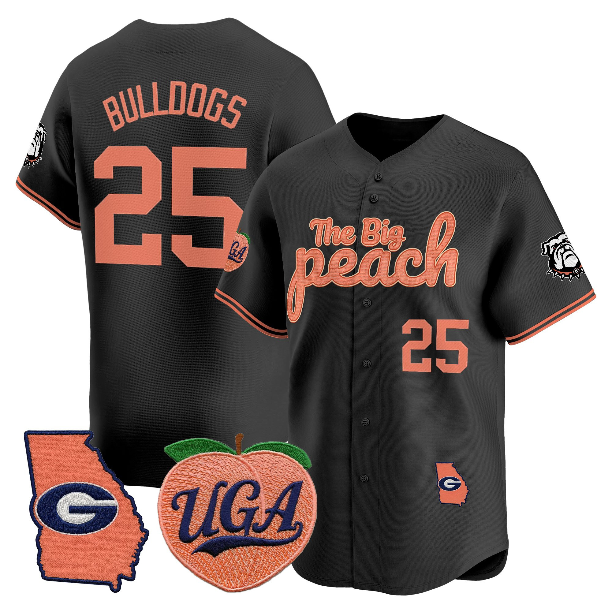 #25 Bulldogs Men's Georgia Bulldogs The Big Peach Vapor Baseball Black Jersey - All stitched