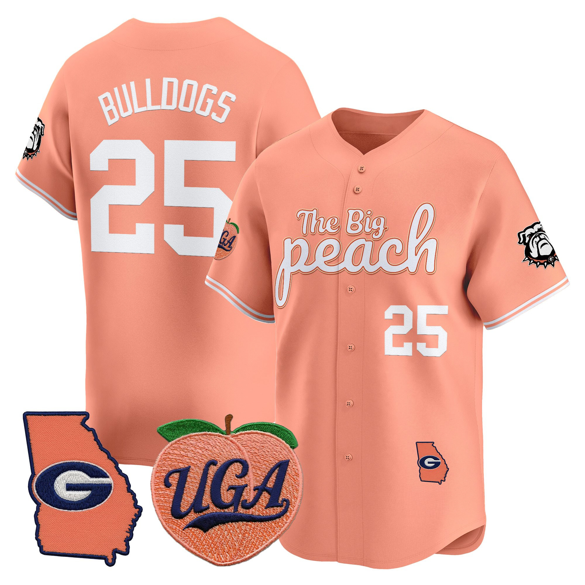#25 Bulldogs Men's Georgia Bulldogs The Big Peach Vapor Baseball Peach Jersey - All stitched