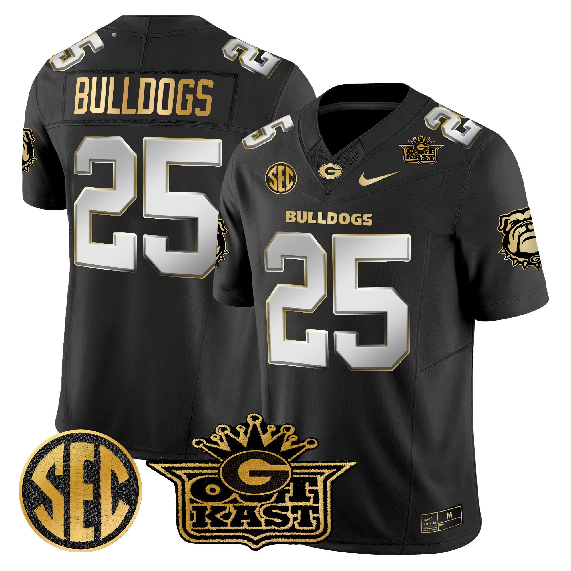 #25 Bulldogs Men's Outkast x Georgia Bulldogs Gold Vapor Limited Black Limited Jersey - All stitched