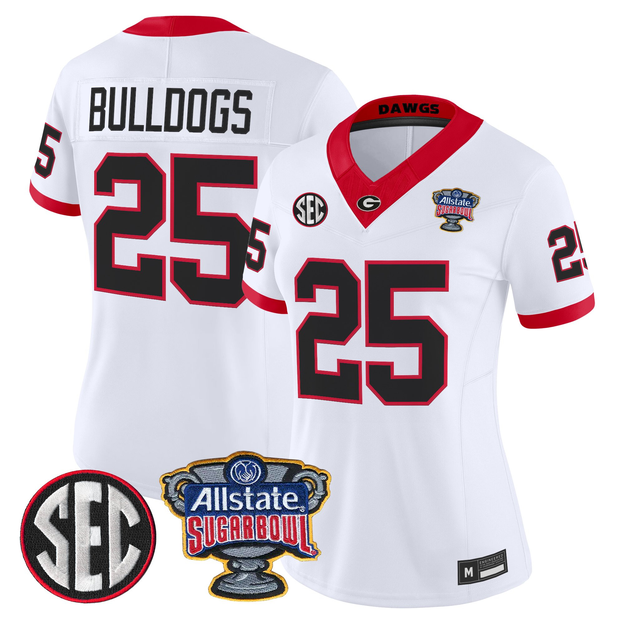 #25 Bulldogs Women's Georgia Bulldogs Sugar Bowl Patch Vapor Limited White Jersey - All Stitched