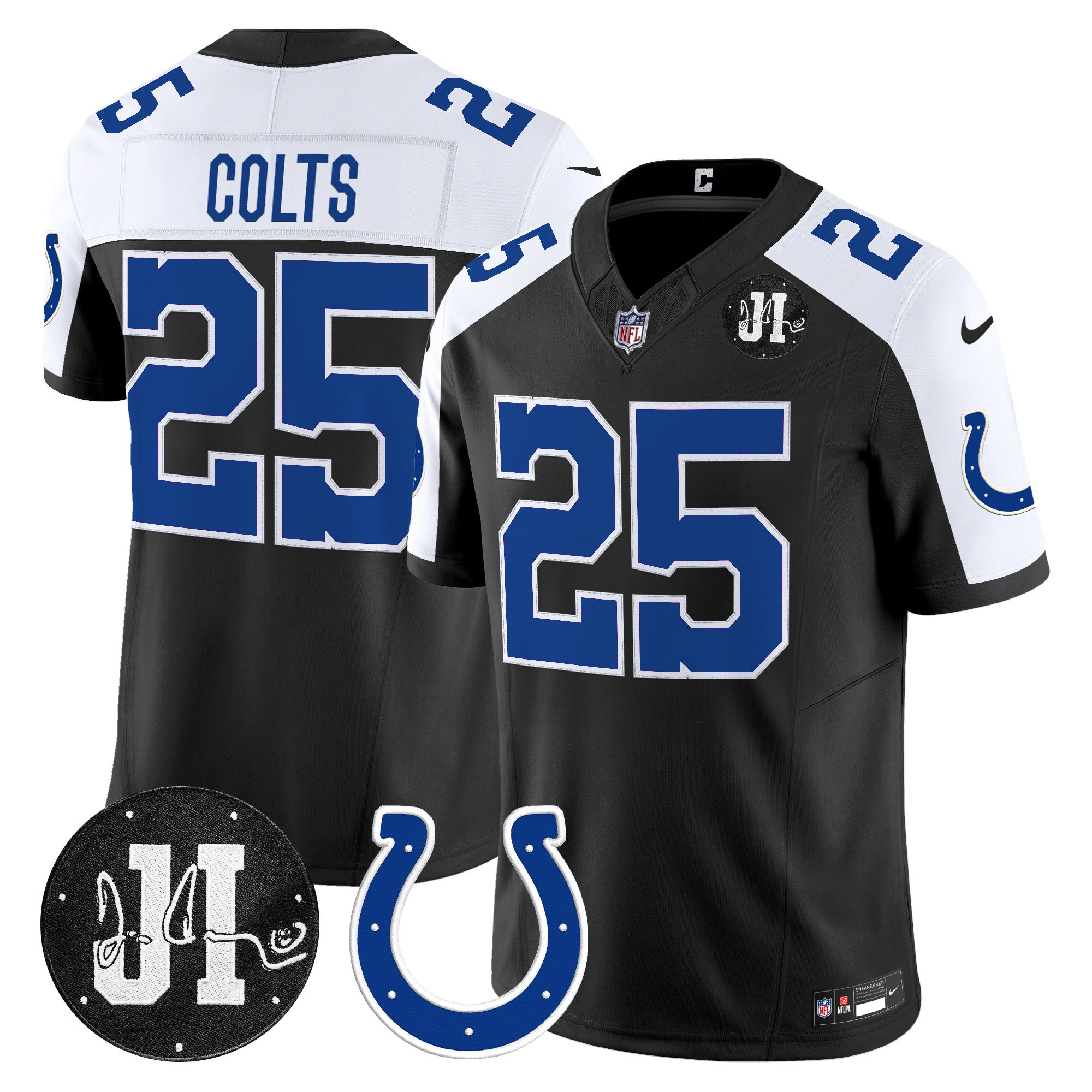 #25 Colts Men's Indianapolis Colts 2025 Jim Irsay Patch Vapor Limited Black Alternate Jersey - All Stitched