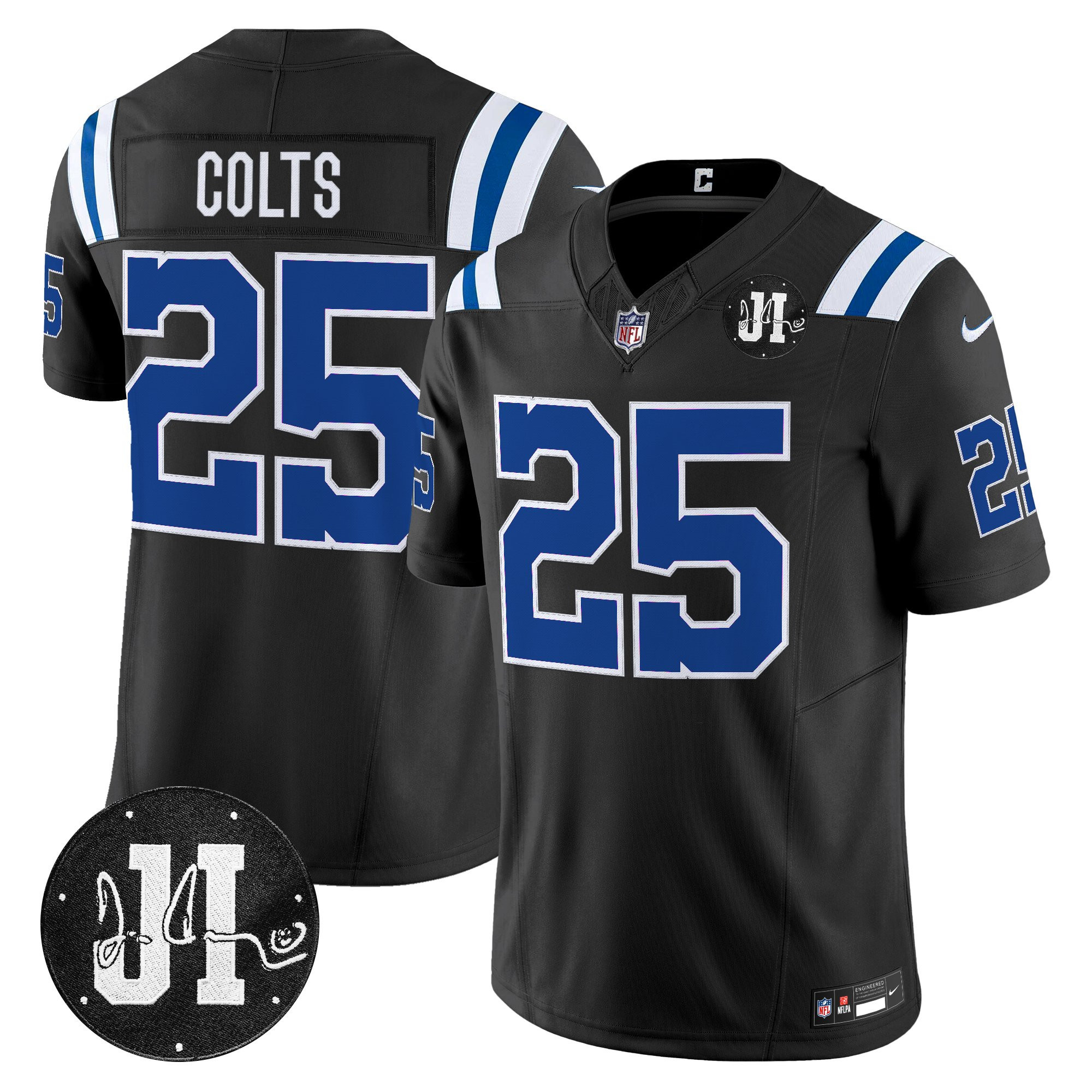 #25 Colts Men's Indianapolis Colts 2025 Jim Irsay Patch Vapor Limited Black Jersey - All Stitched