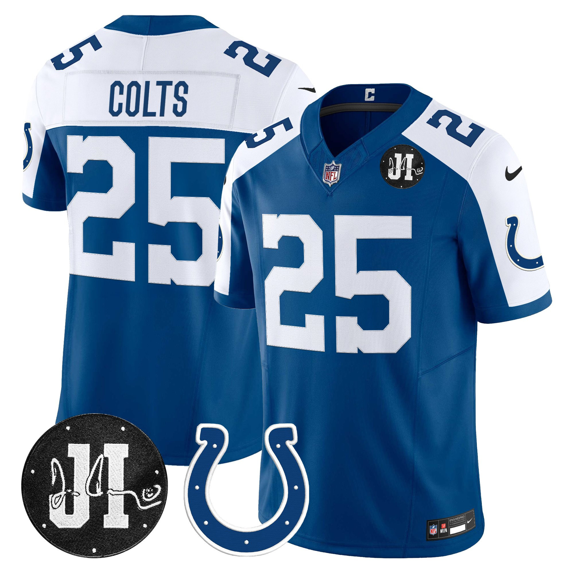 #25 Colts Men's Indianapolis Colts 2025 Jim Irsay Patch Vapor Limited Royal Alternate Jersey - All Stitched
