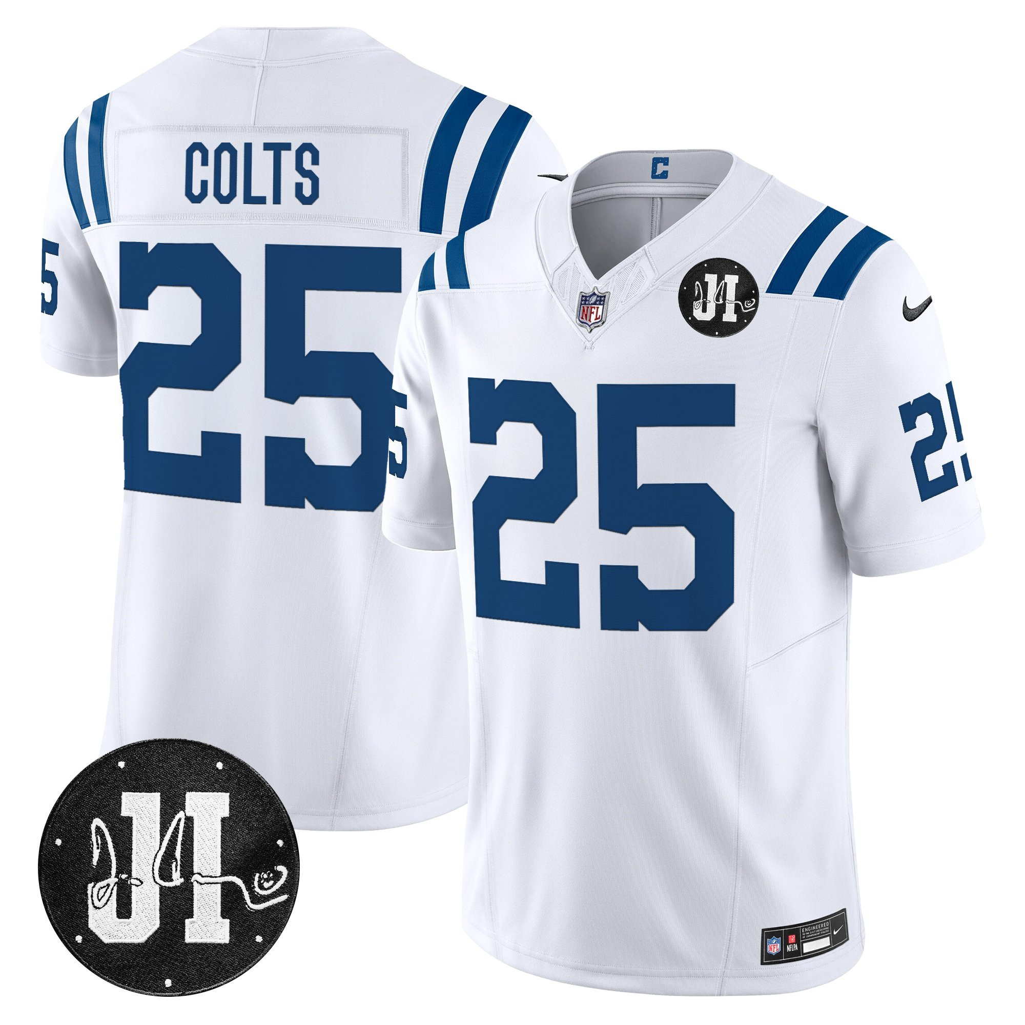 #25 Colts Men's Indianapolis Colts 2025 Jim Irsay Patch Vapor Limited White Jersey - All Stitched