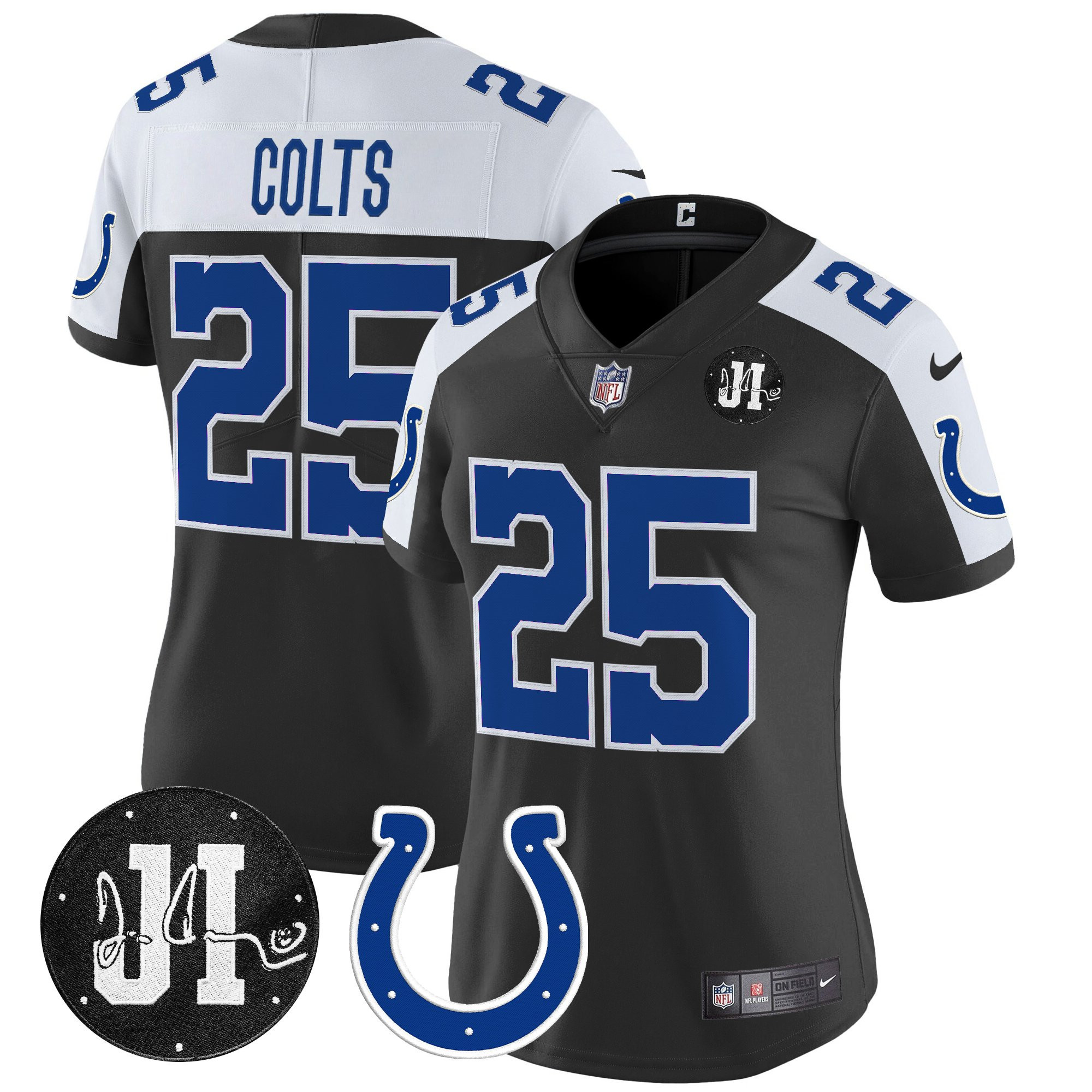 #25 Colts Women's Indianapolis Colts 2025 Jim Irsay Patch Vapor Limited Black Alternate Jersey - All Stitched