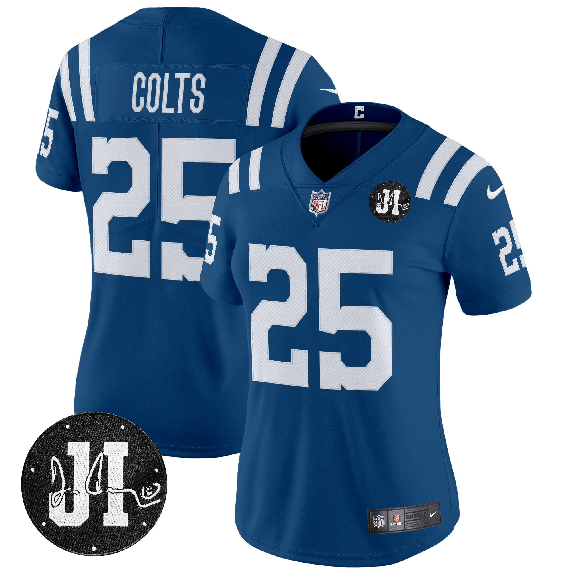 #25 Colts Women's Indianapolis Colts 2025 Jim Irsay Patch Vapor Limited Royal Jersey - All Stitched