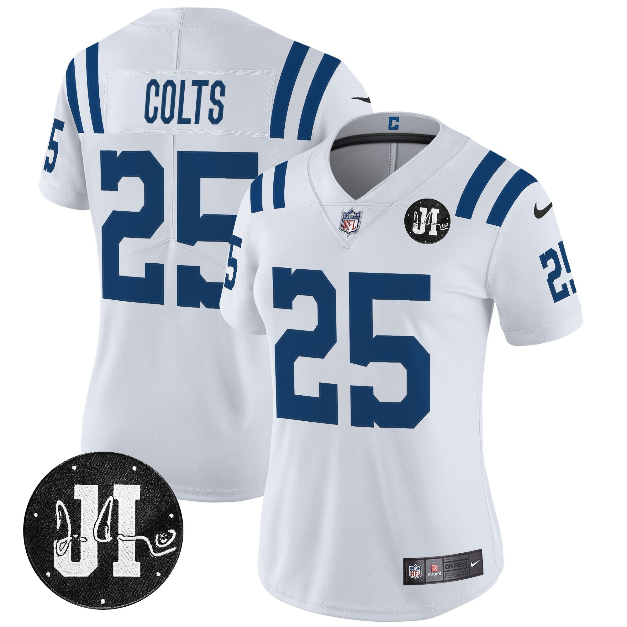 #25 Colts Women's Indianapolis Colts 2025 Jim Irsay Patch Vapor Limited White Jersey - All Stitched