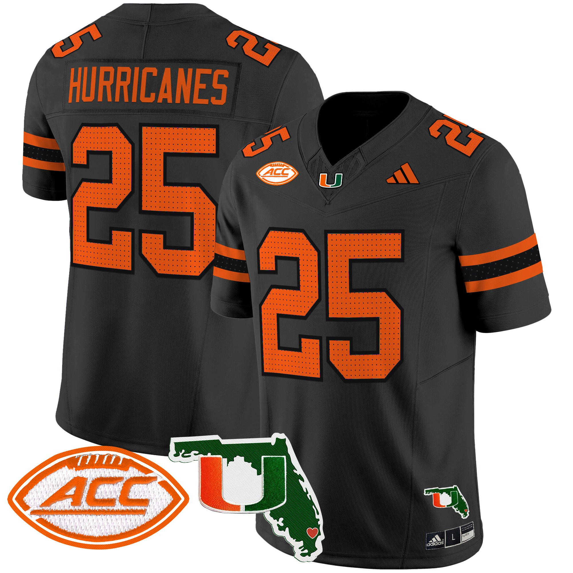 #25 Hurricanes Men's Miami Hurricanes 2025 Florida Patch Vapor Limited Black Jersey - All Stitched