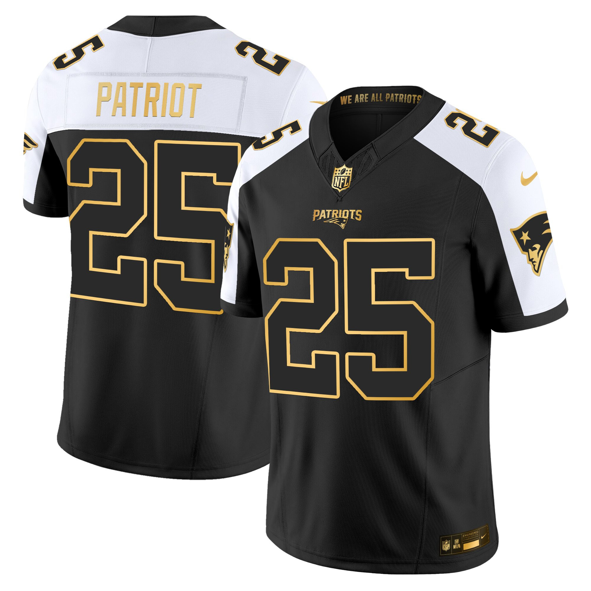 #25 Patriot Men's New England Patriots 2025 Gold Vapor Limited Alternate Jersey - All Stitched