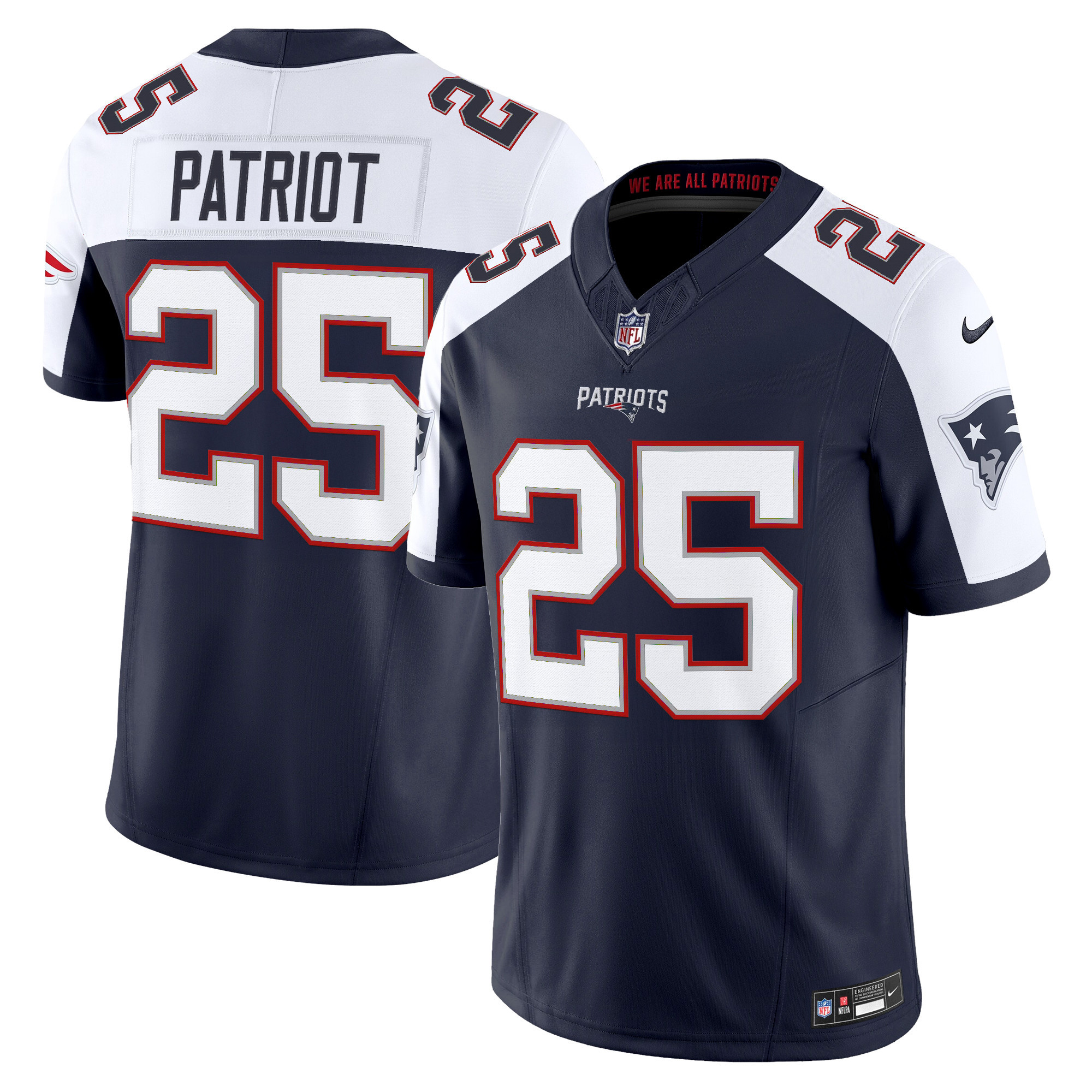 #25 Patriot Men's New England Patriots 2025 Vapor Limited Navy Alternate Jersey - All Stitched