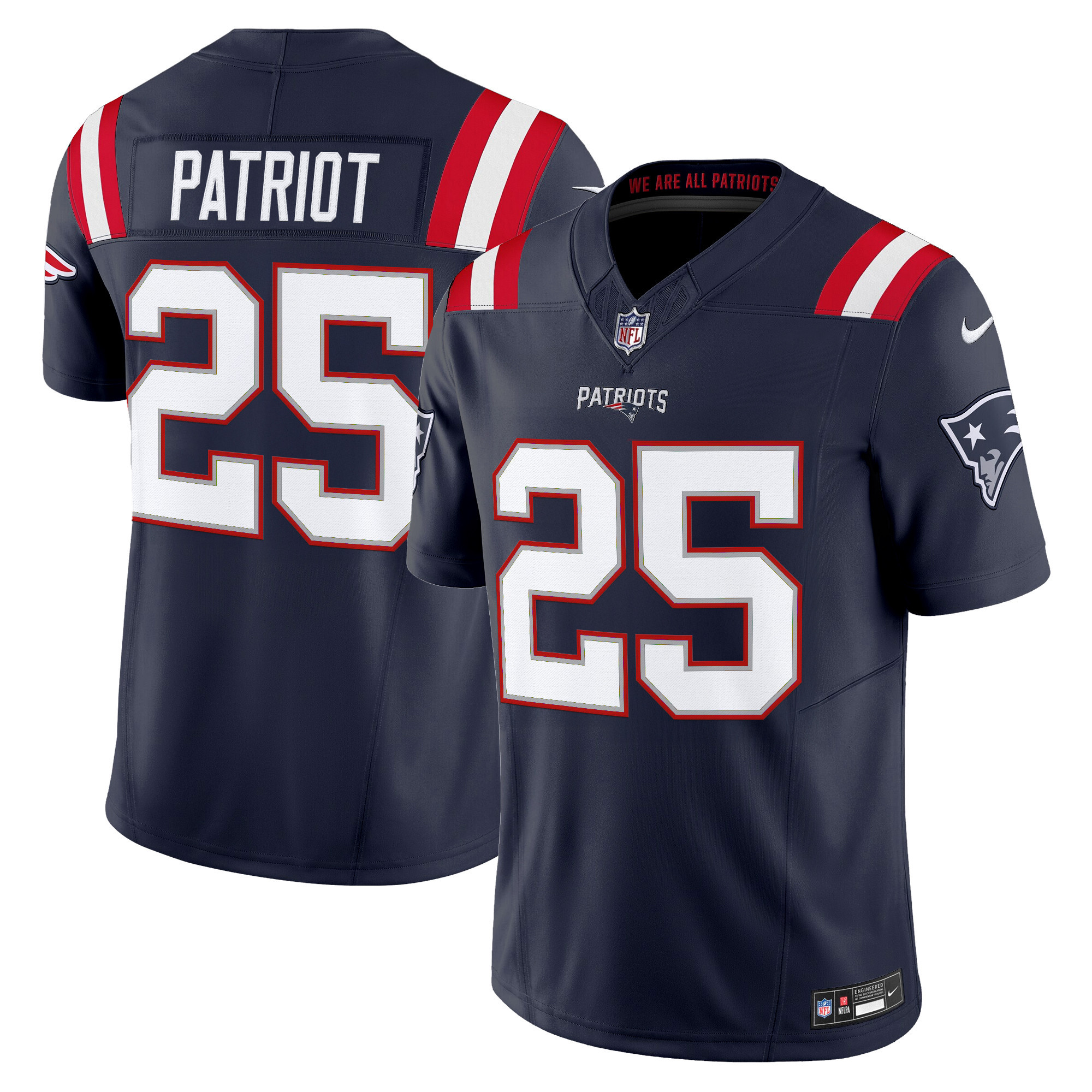 #25 Patriot Men's New England Patriots 2025 Vapor Limited Navy Jersey - All Stitched