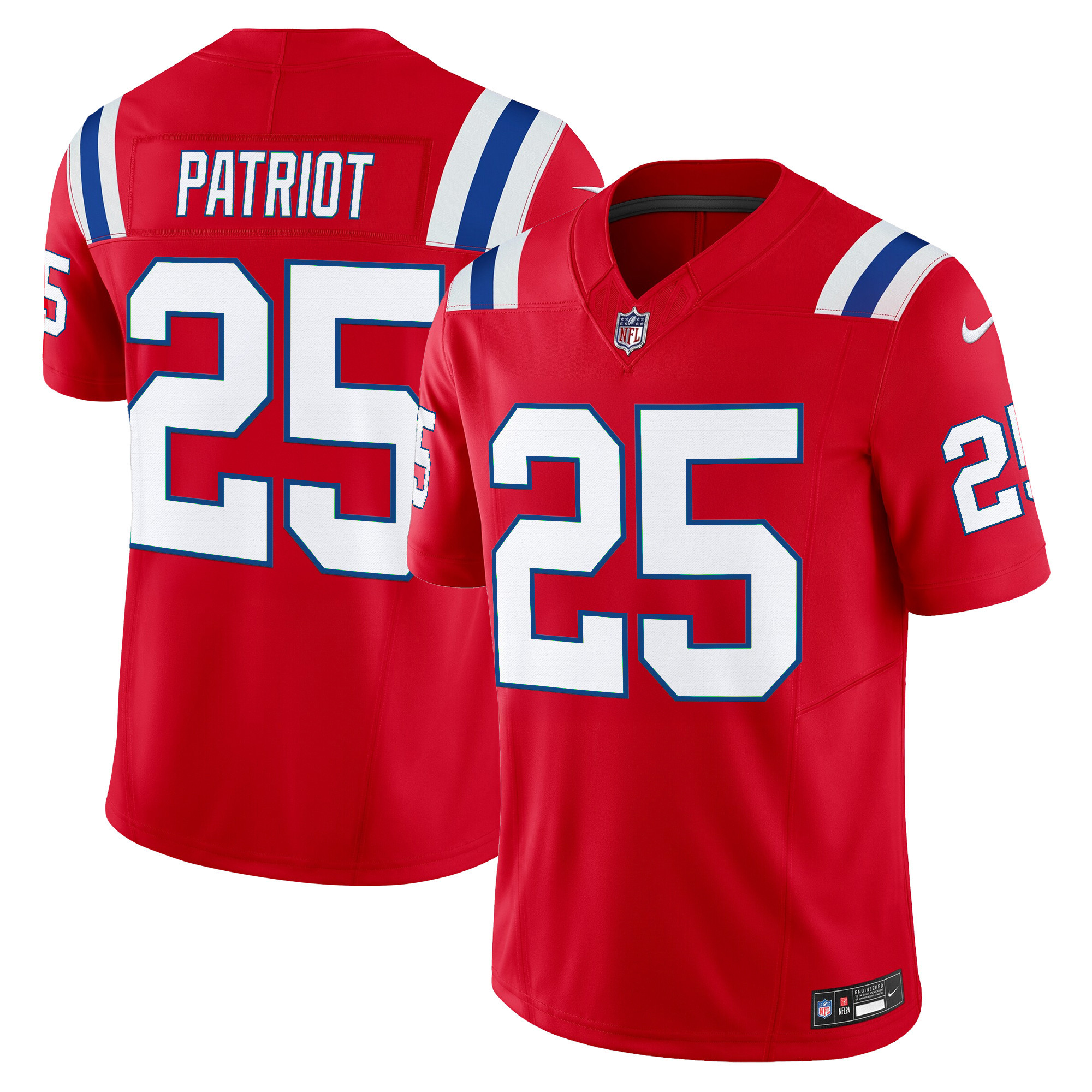 #25 Patriot Men's New England Patriots 2025 Vapor Limited Red Jersey - All Stitched