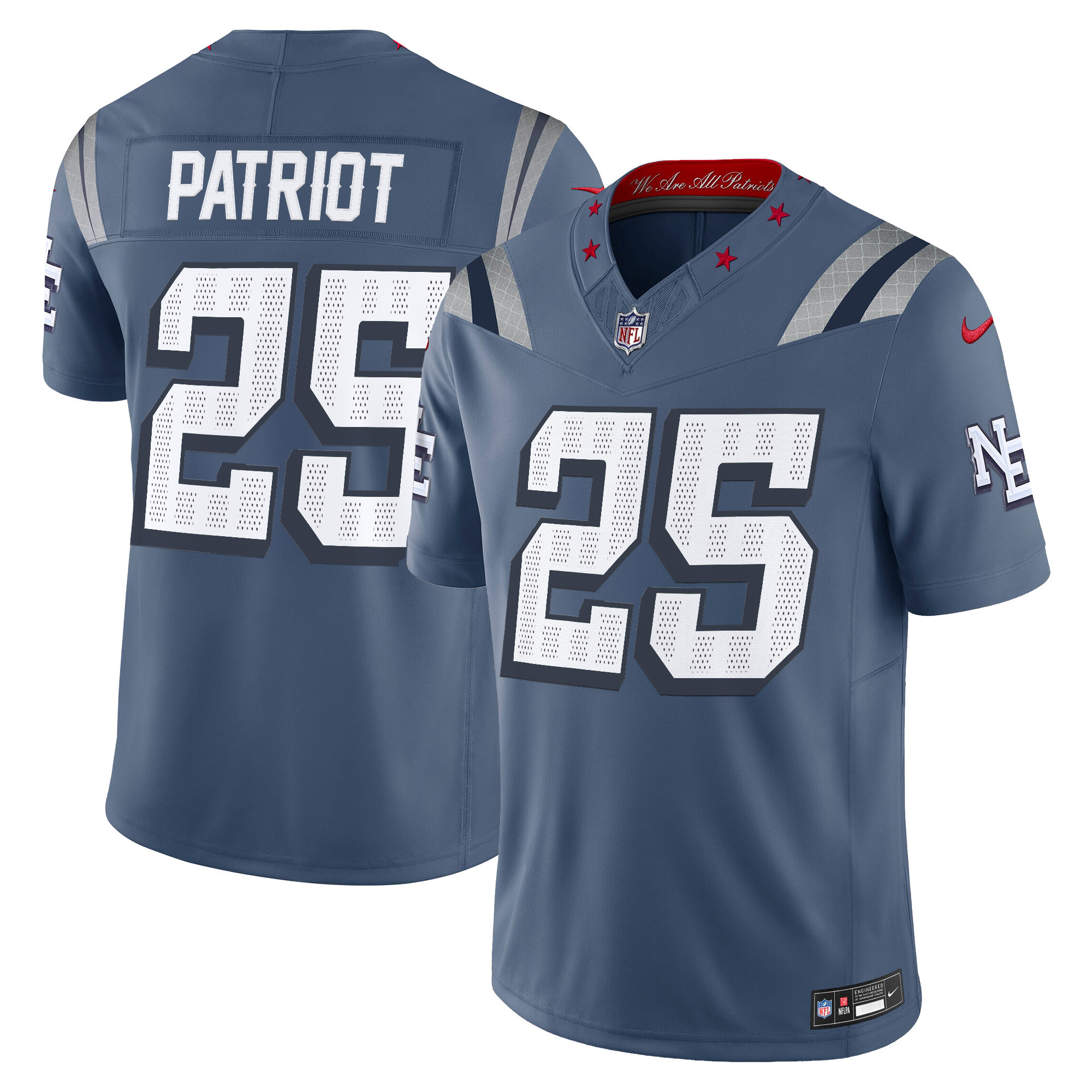 #25 Patriot Men's New England Patriots 2025 Vapor Limited Storm Blue Jersey - All Stitched