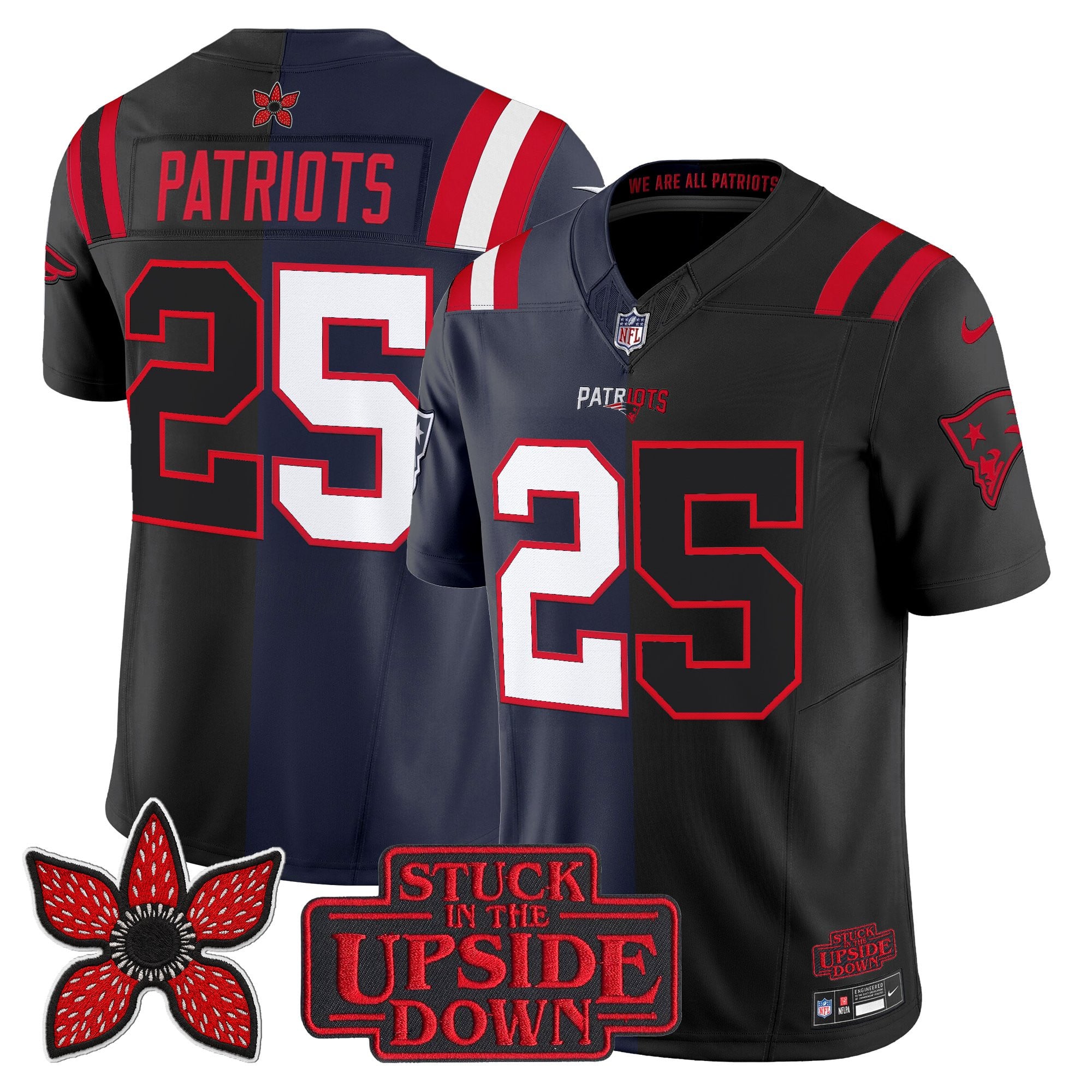 #25 Patriots Men's New England Patriots 'Upside Down Edition Vapor Limited Navy-Black Jersey - All Stitched