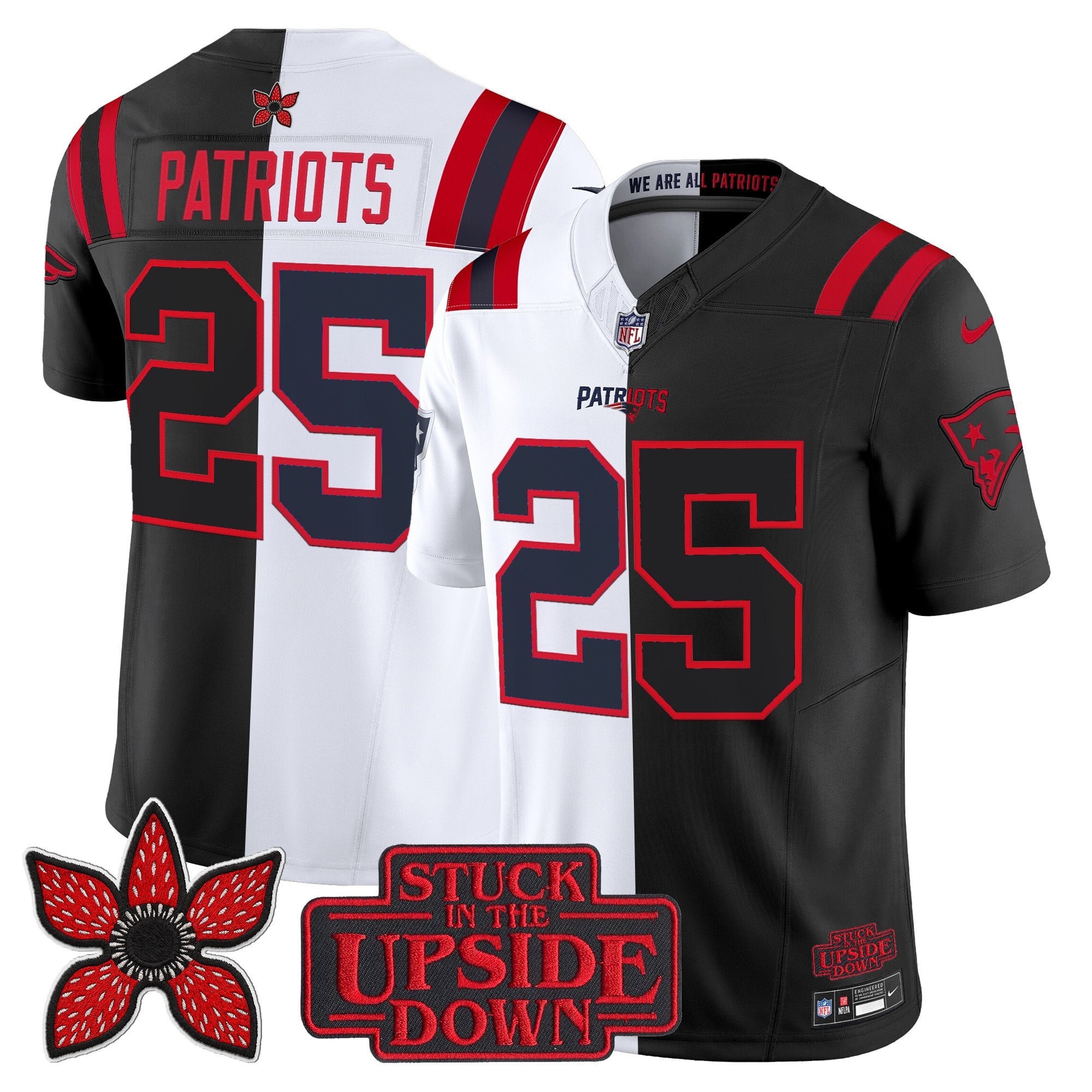#25 Patriots Men's New England Patriots 'Upside Down Edition Vapor Limited White-Black Jersey - All Stitched