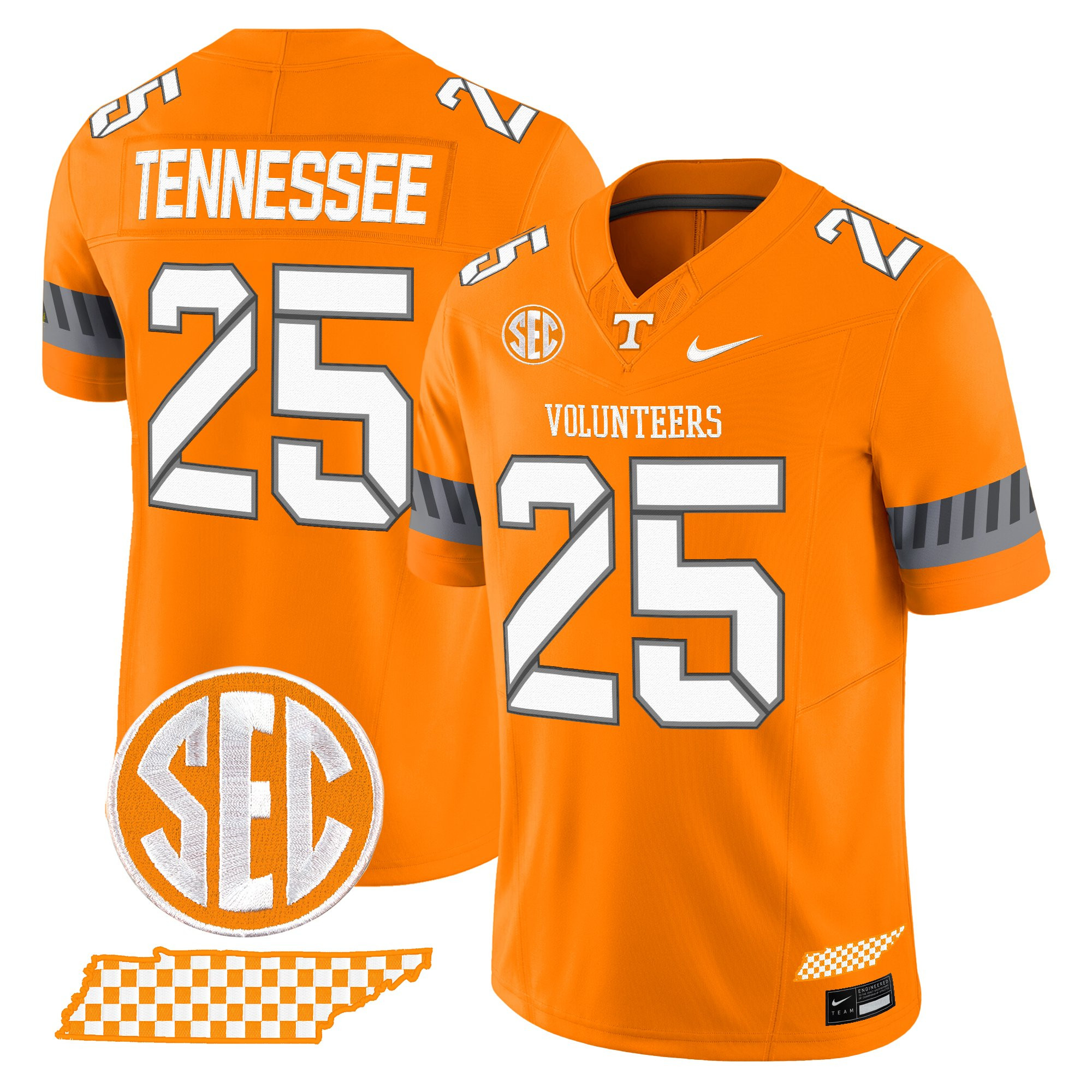 #25 Tennessee Men's Tennessee Volunteers 2025 Smokey Grey Series Vapor Limited Orange Jersey V2 - All Stitched
