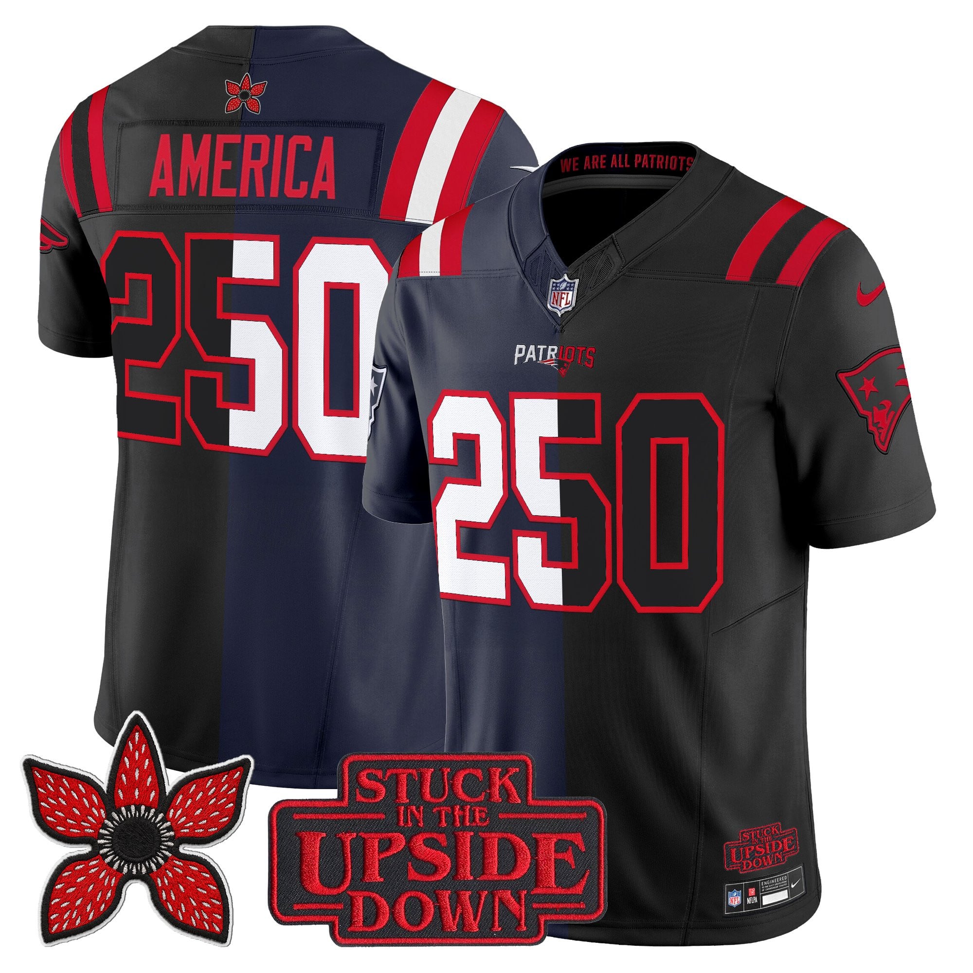 #250 America Men's New England Patriots 'Upside Down Edition Vapor Limited Navy-Black Jersey - All Stitched