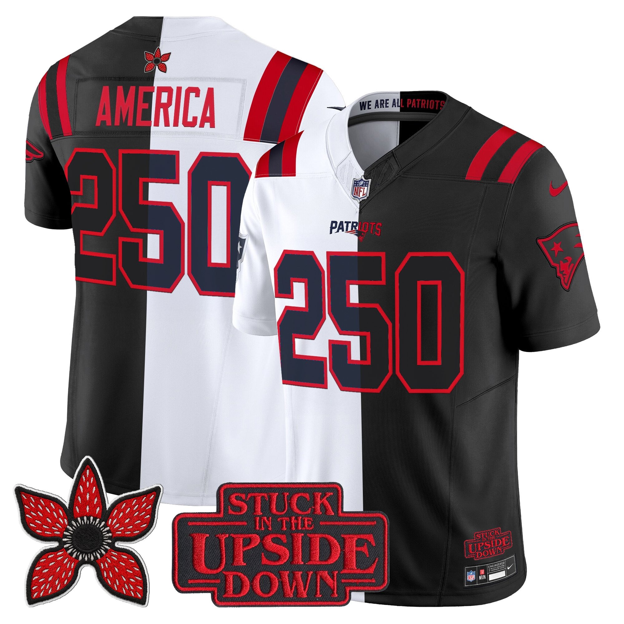 #250 America Men's New England Patriots 'Upside Down Edition Vapor Limited White-Black Jersey - All Stitched