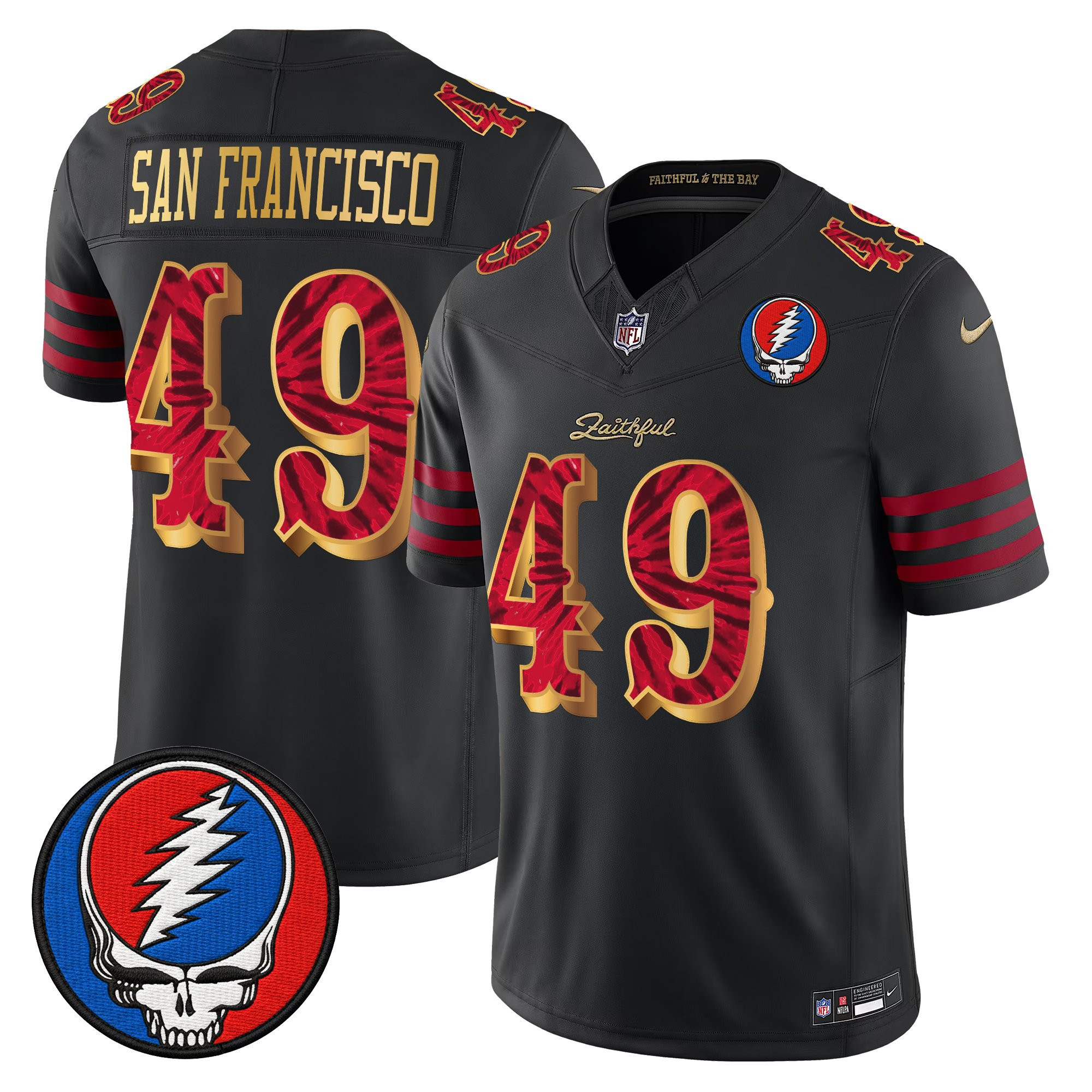 #49 San Francisco Men's San Francisco 49ers x Grateful Dead Rivalries Vapor Limited Black Gold Jersey - Rivalries Edition - All Stitched