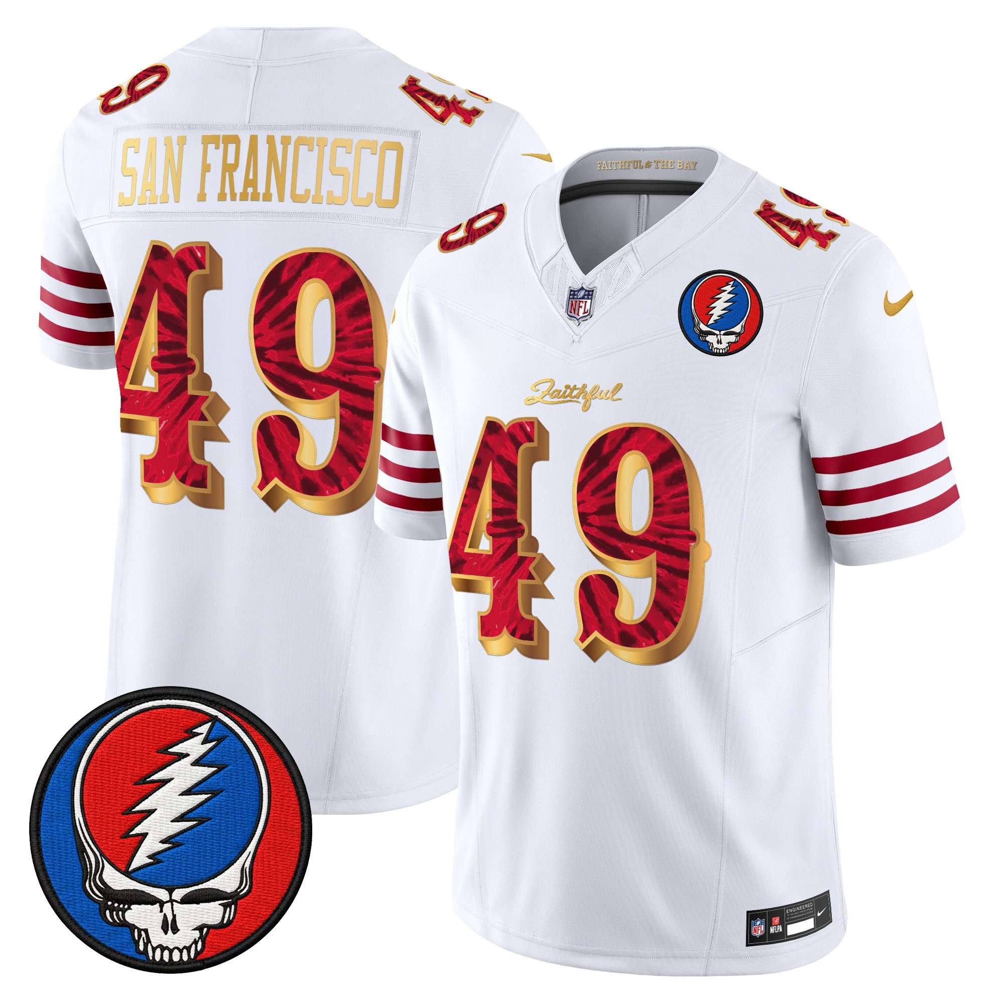 #49 San Francisco Men's San Francisco 49ers x Grateful Dead Rivalries Vapor Limited White Gold Jersey - Rivalries Edition - All Stitched
