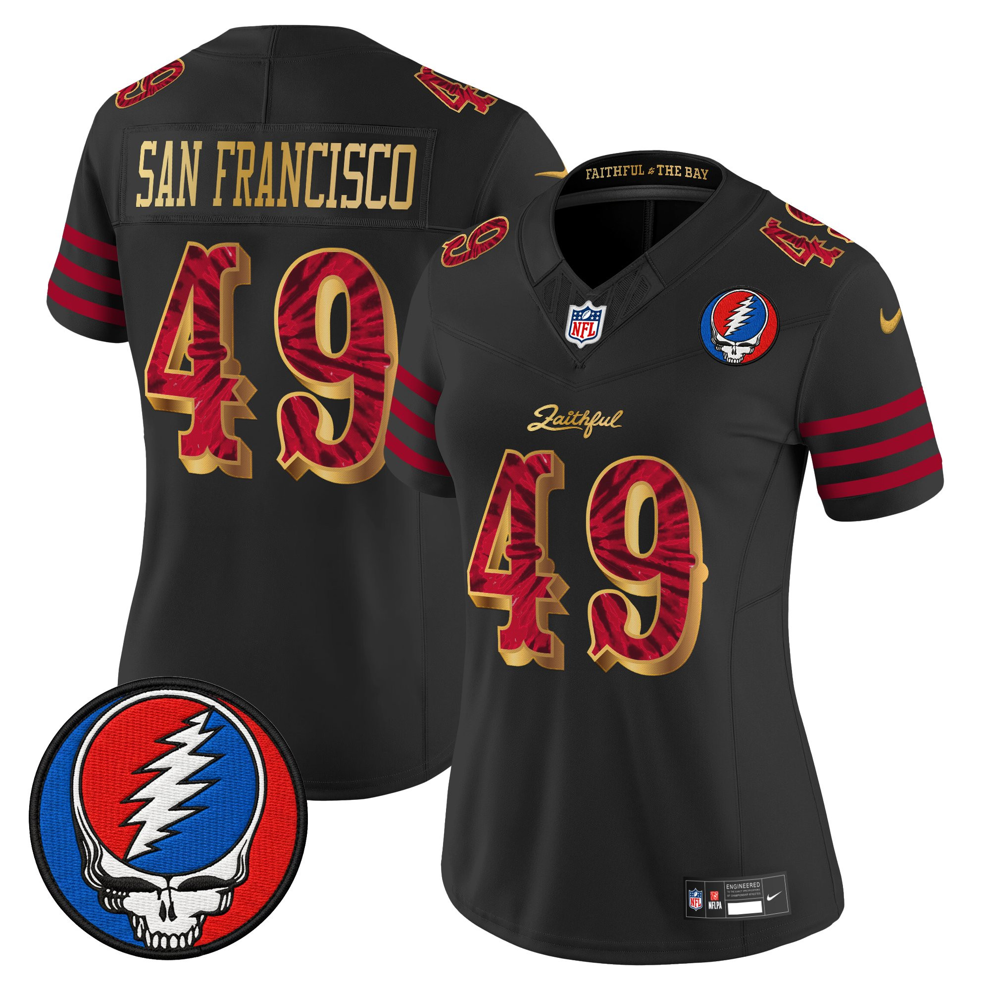 #49 San Francisco Women's San Francisco 49ers x Grateful Dead Rivalries Vapor Limited Black Gold Jersey - Rivalries Edition - All Stitched