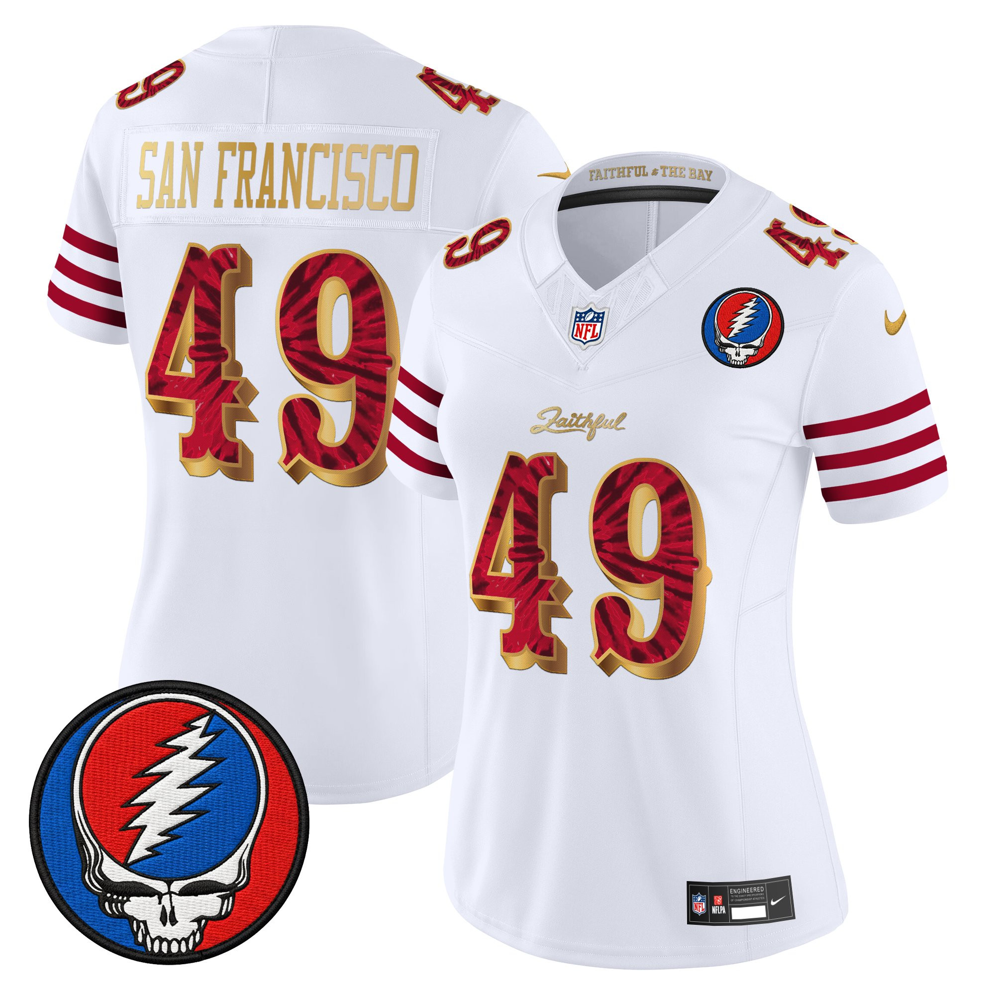 #49 San Francisco Women's San Francisco 49ers x Grateful Dead Rivalries Vapor Limited White Gold Jersey - Rivalries Edition - All Stitched