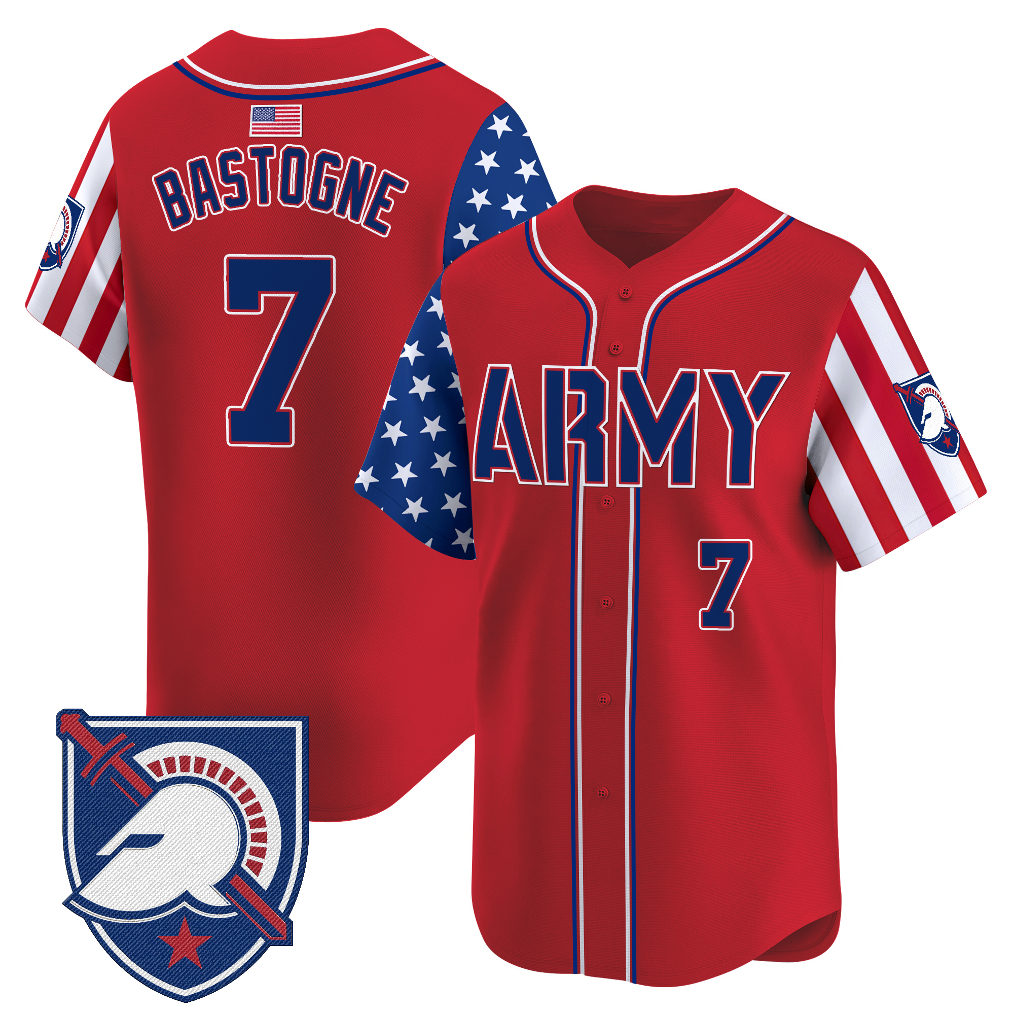 #7 Bastogne Men's Army Black Knights 2025 Independence Day Vapor Premier Limited Red Jersey - All Stitched