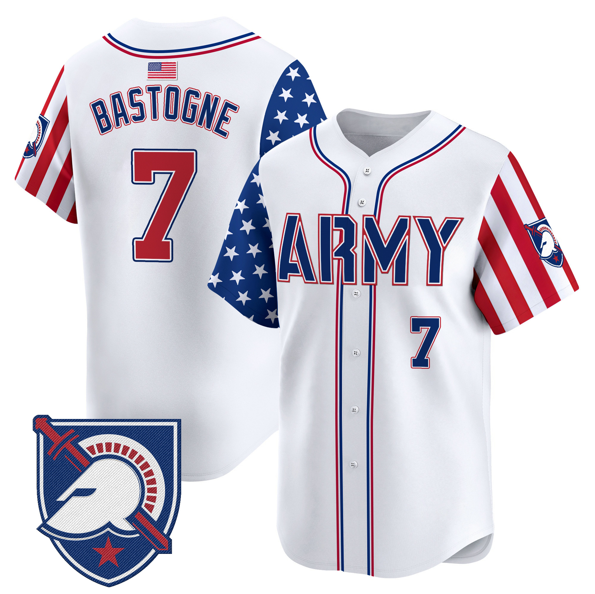 #7 Bastogne Men's Army Black Knights 2025 Independence Day Vapor Premier Limited White Jersey - All Stitched