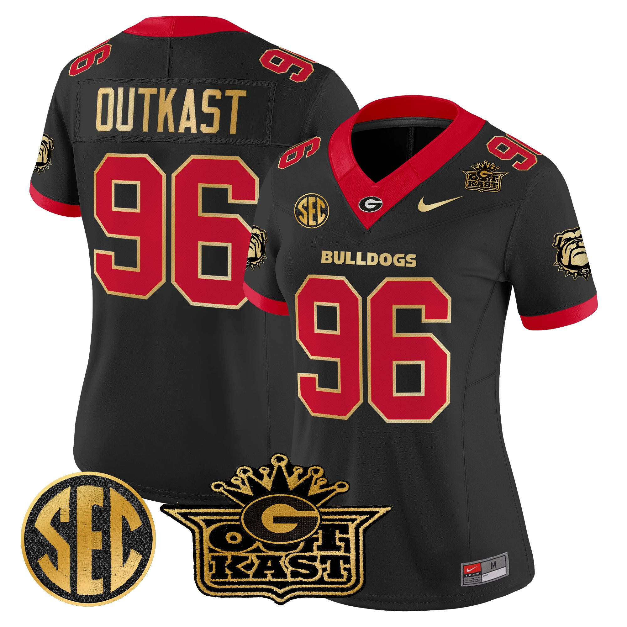 #96 OutKast Women's Outkast x Georgia Bulldogs Vapor Limited Black Gold Trim Jersey - All stitched