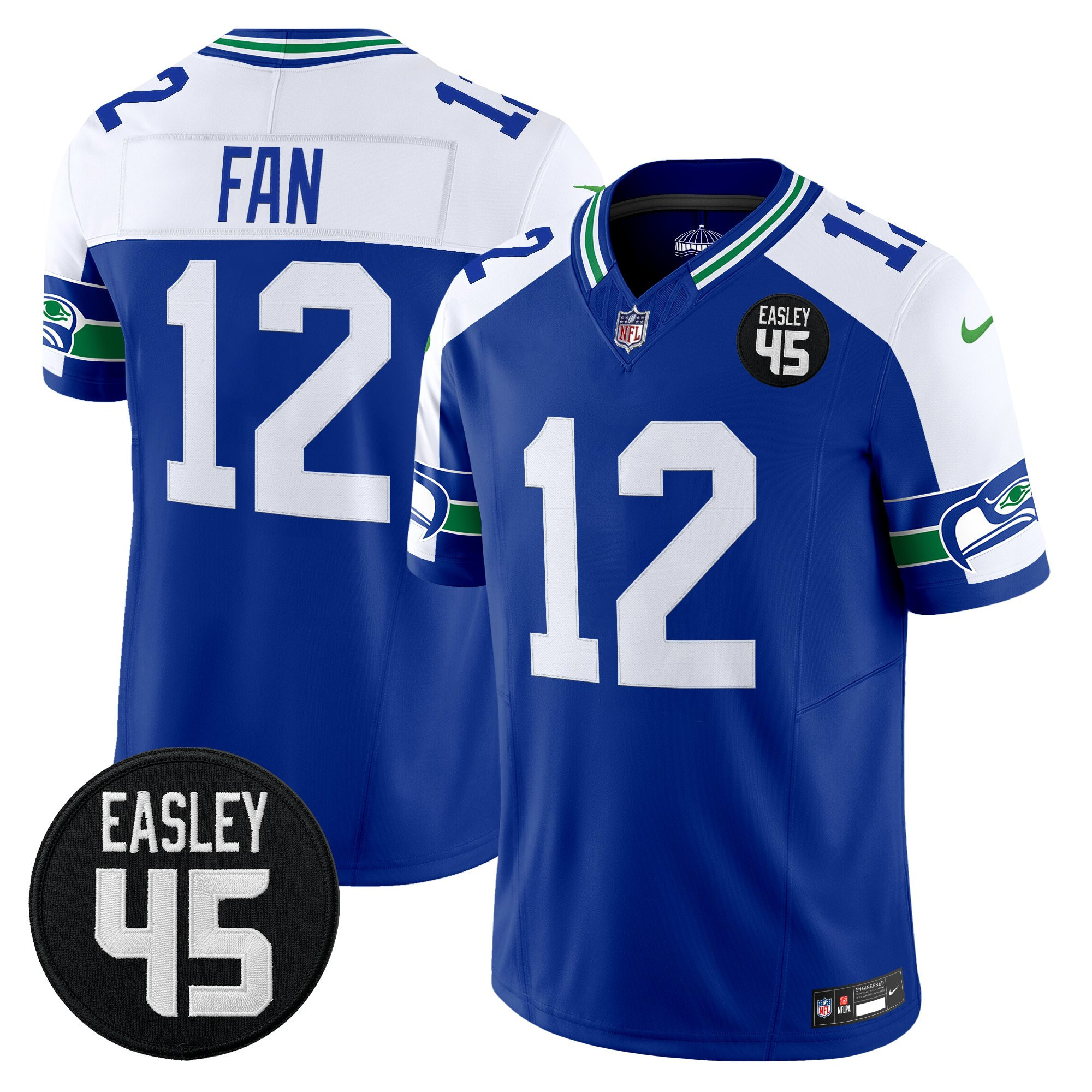 12th Fan Men's Seattle Seahawks #45 Kenny Easley Memorial Patch Vapor Limited Royal Alternate Jersey - All Stitched