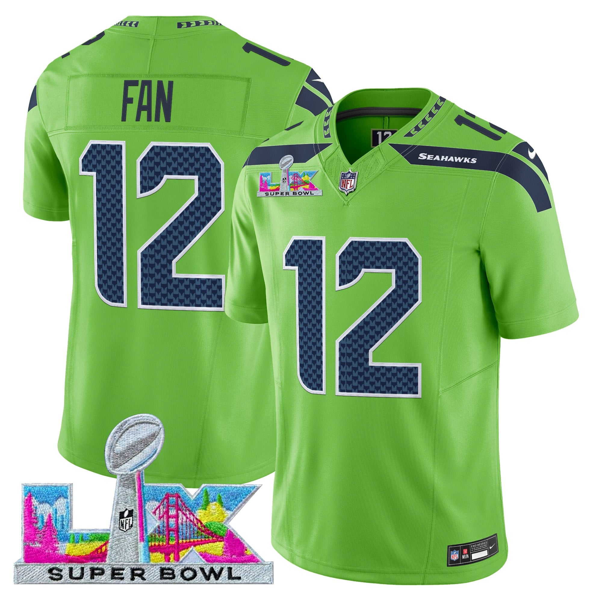 12th Fan Men's Seattle Seahawks Super Bowl LX Vapor Limited Green Jersey - All Stitched