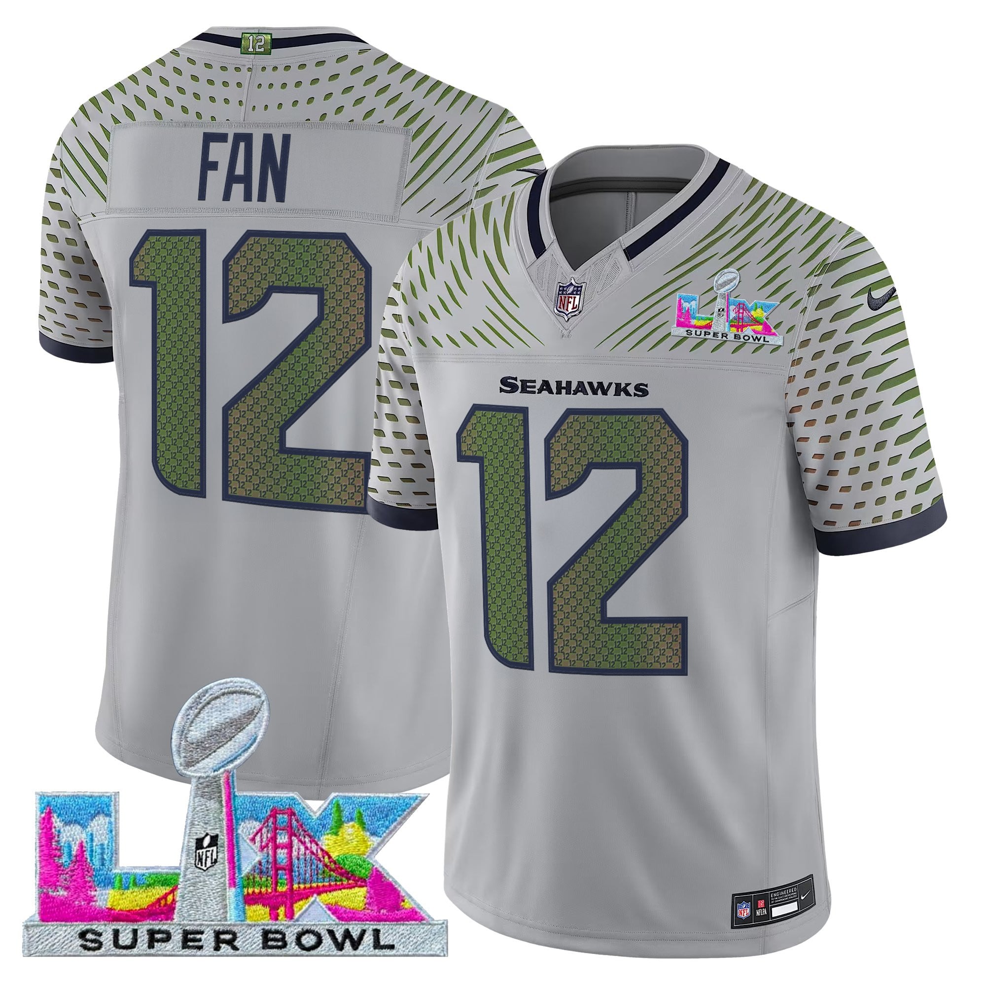 12th Fan Men's Seattle Seahawks Super Bowl LX Vapor Limited Wolf Gray Jersey - All Stitched
