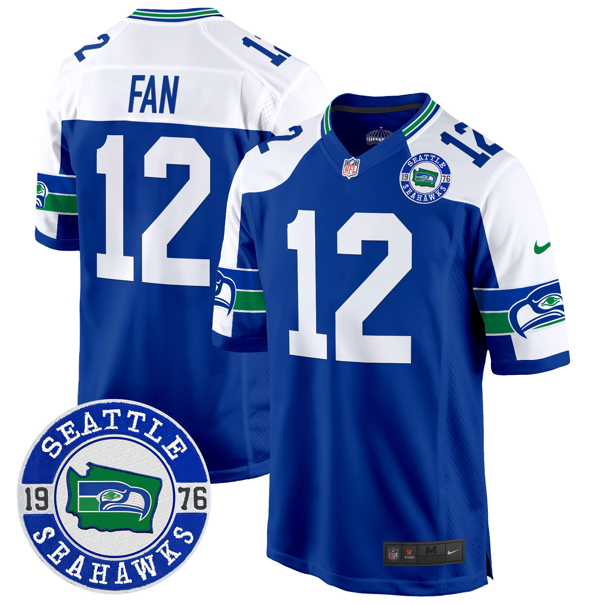 12th Fan Men's Seattle Seahawks Throwback Est. 1976 Patch Game Royal Alternate Jersey - All Stitched
