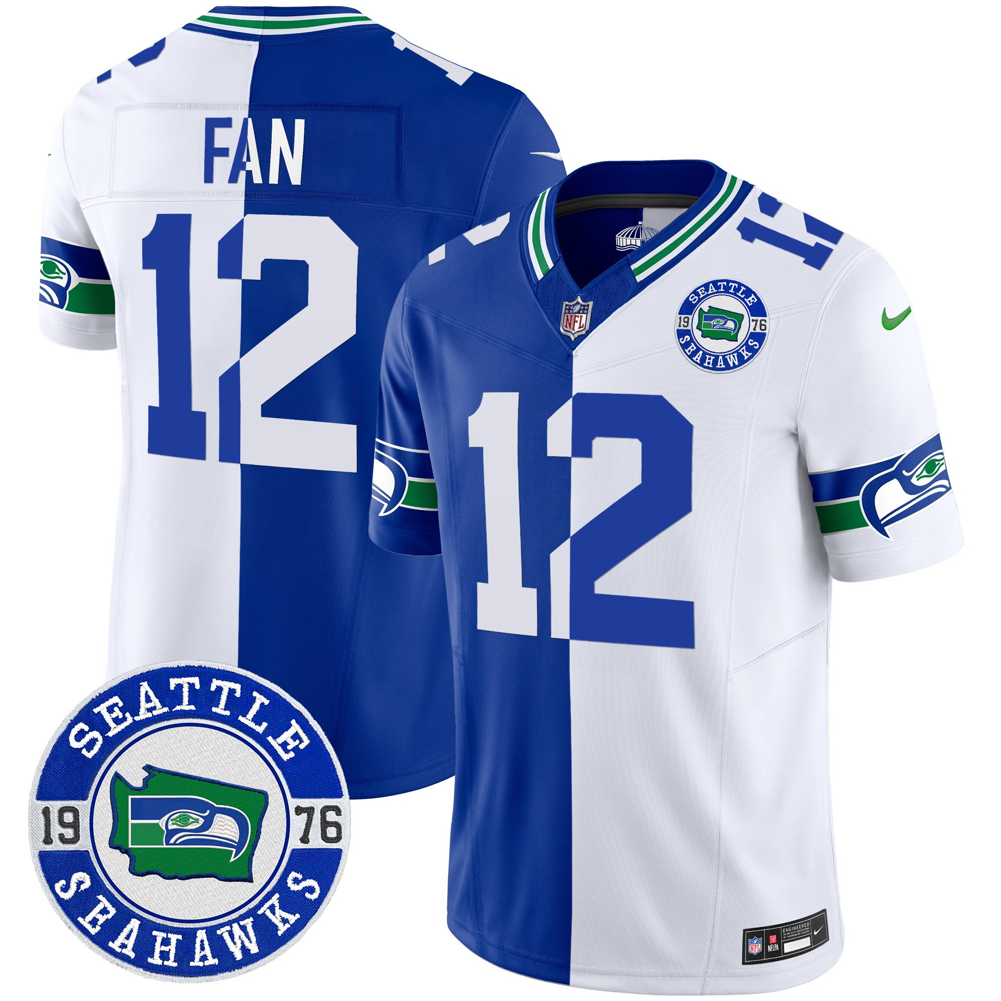 12th Fan Men's Seattle Seahawks Throwback Est. 1976 Patch Vapor Limited Split Jersey - All Stitched
