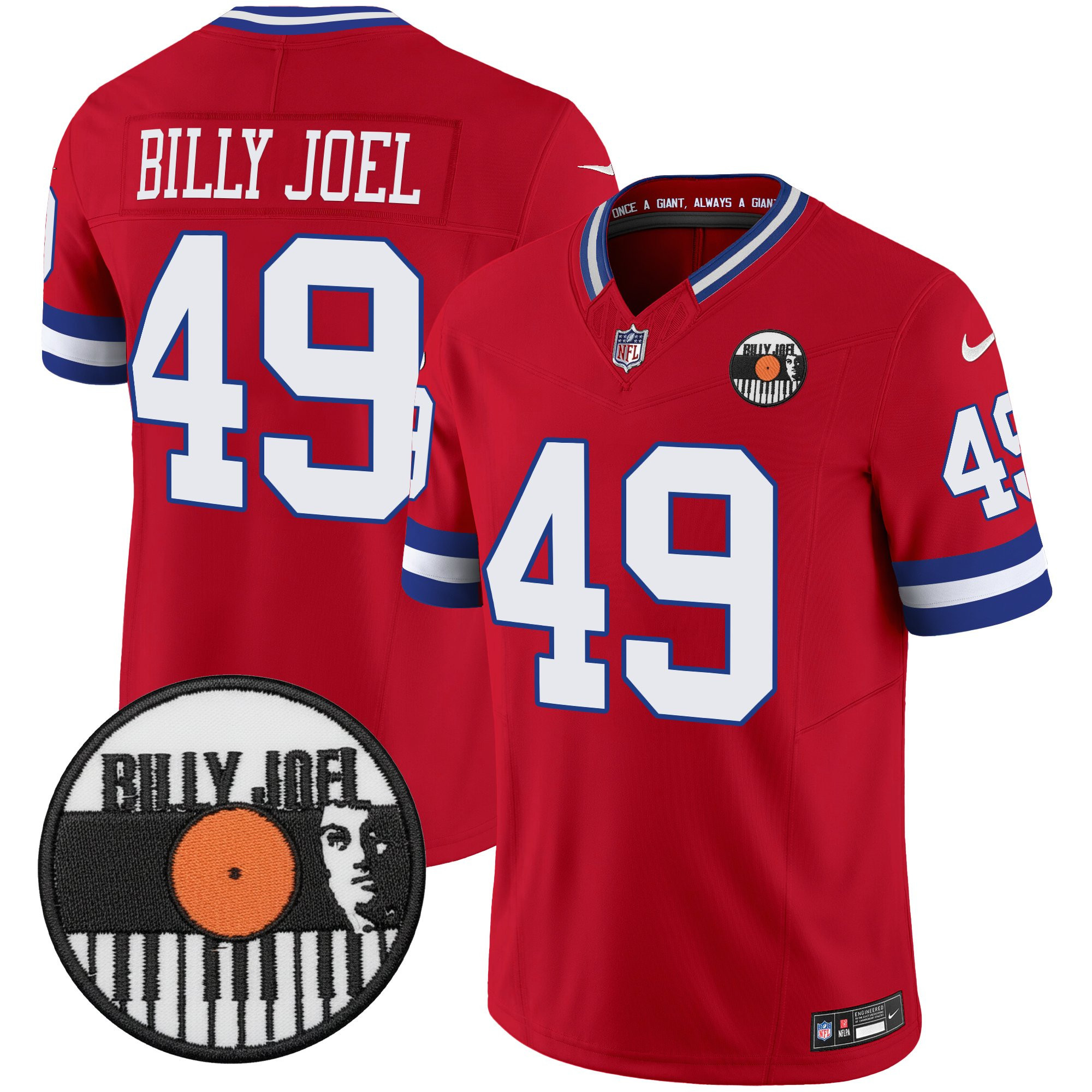 1949 Billy Joel Men's Billy Joel ÃƒÆ’Ã¢â‚¬â€ New York Giants Vapor Limited Red Jersey - All stitched