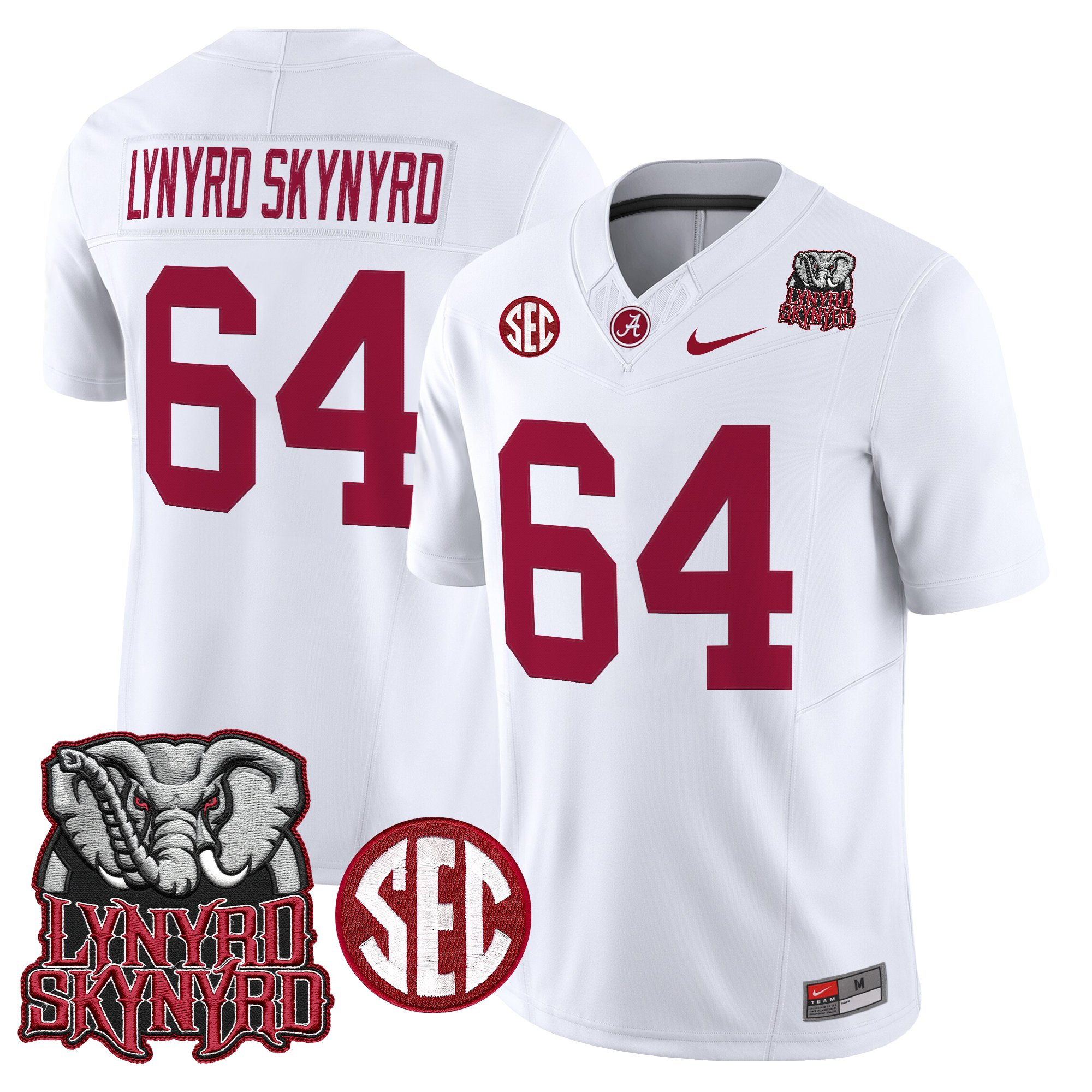 1964 Lynyrd Skynyrd Men's Alabama Crimson Tide x Lynyrd Skynyrd Vapor Limited White Jersey - Alabama Map - All Stitched
