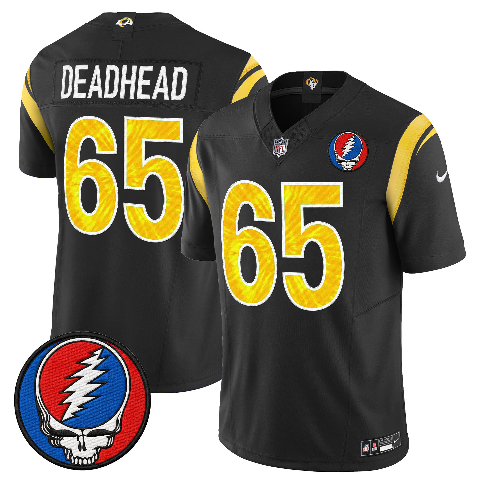 1965 Deadhead Men's Los Angeles Rams x Grateful Dead Vapor Limited Black Jersey - All Stitched