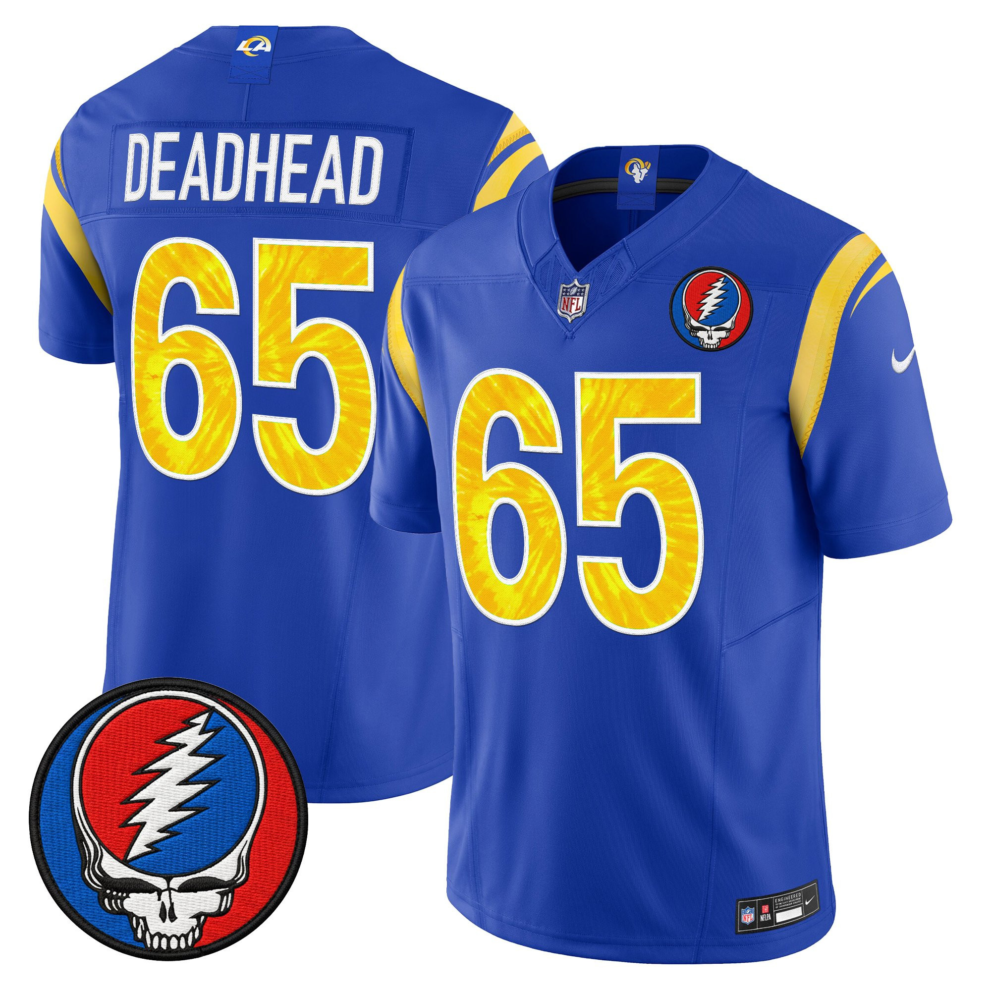 1965 Deadhead Men's Los Angeles Rams x Grateful Dead Vapor Limited Royal Jersey - All Stitched