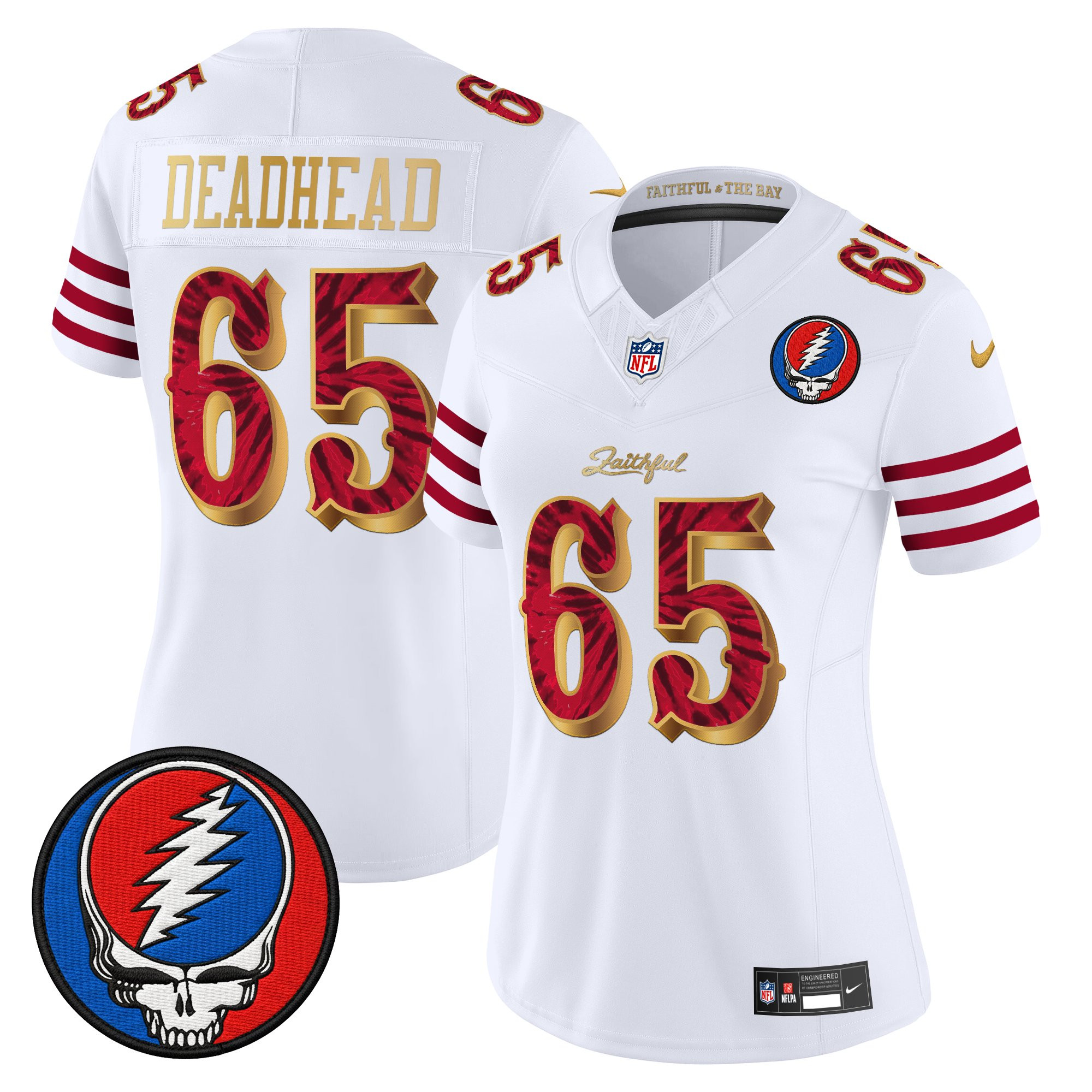 1965 Deadhead Women's San Francisco 49ers x Grateful Dead Rivalries Vapor Limited White Gold Jersey - Rivalries Edition - All Stitched