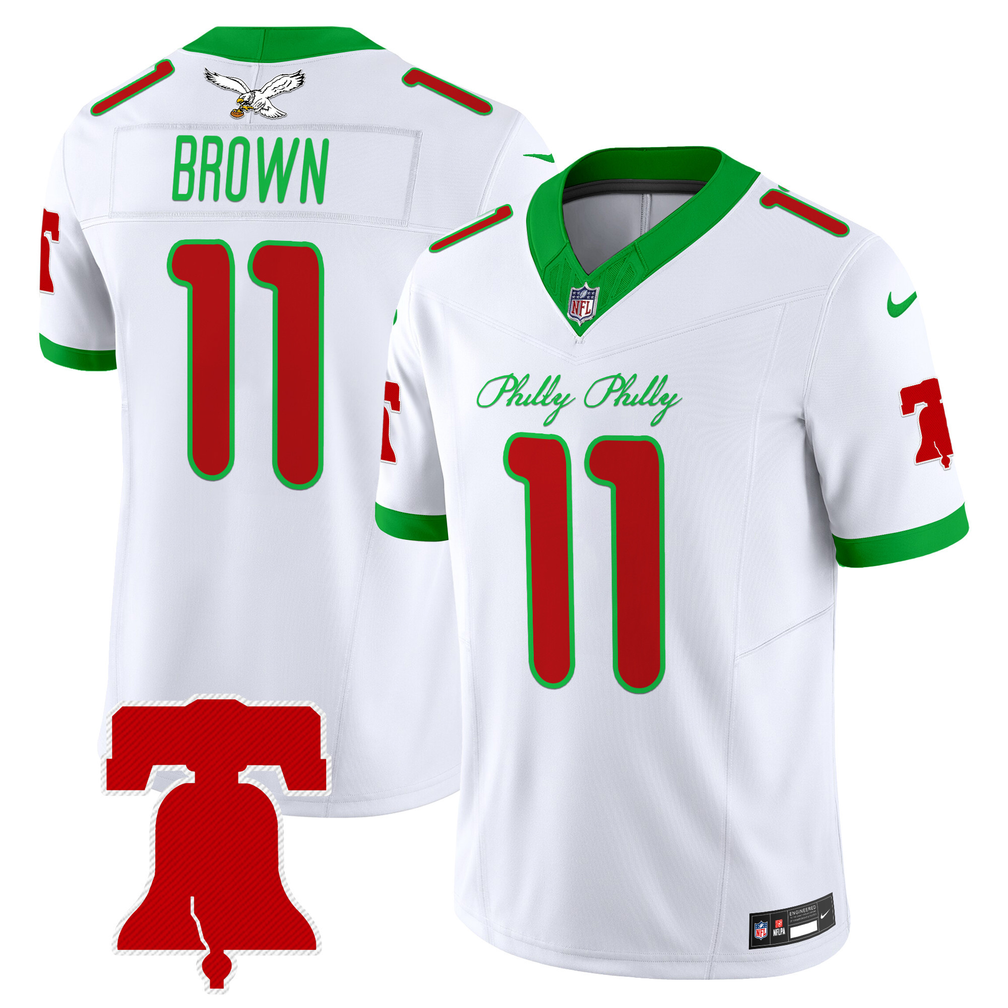 A.J. Brown Men's Philadelphia Eagles Philly Phanatic Style Vapor Limited Kelly White Jersey - All Stitched